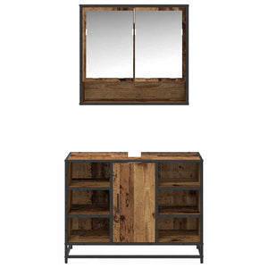 Set di mobili per il bagno con lo scaffale 2 pcs Legno vecchio 3402527