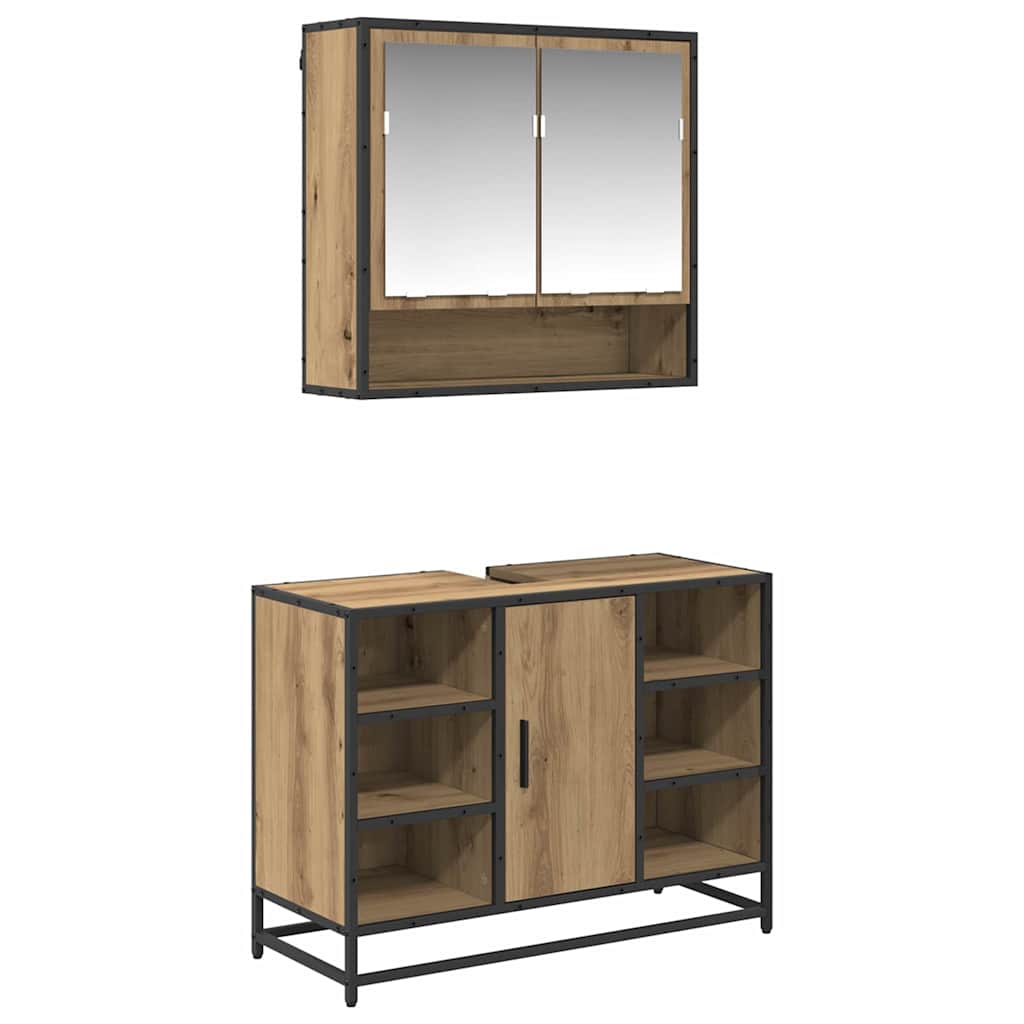 Set di mobili per il bagno con porta 2 pcs Rovere artigianale 3402528