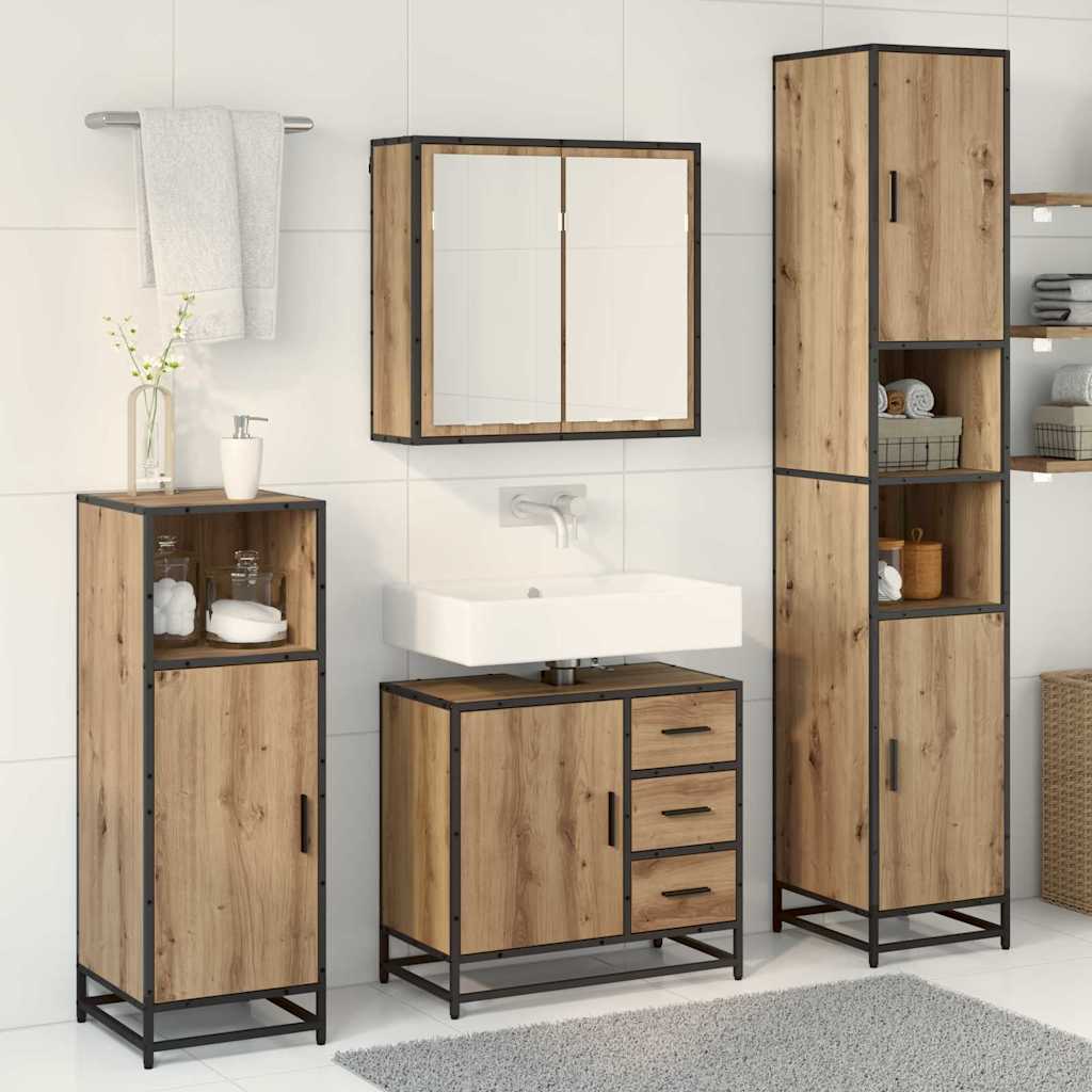 Set di mobili per il bagno con porta 3 pcs rovere artigianale 3402534