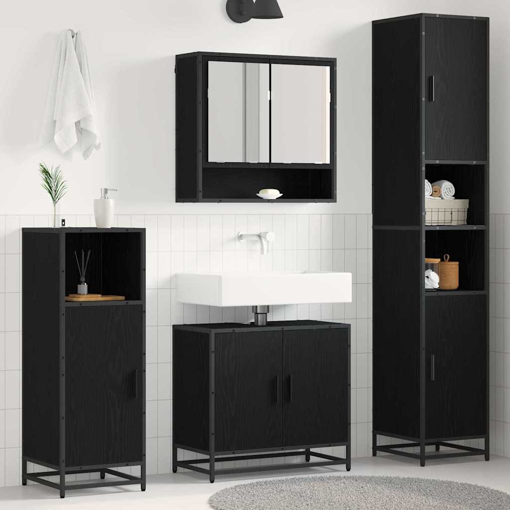 Set di mobili per il bagno 3 pcs Rovere Nero Legno multistrato