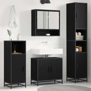 Set di mobili per il bagno 3 pcs Rovere Nero Legno multistrato