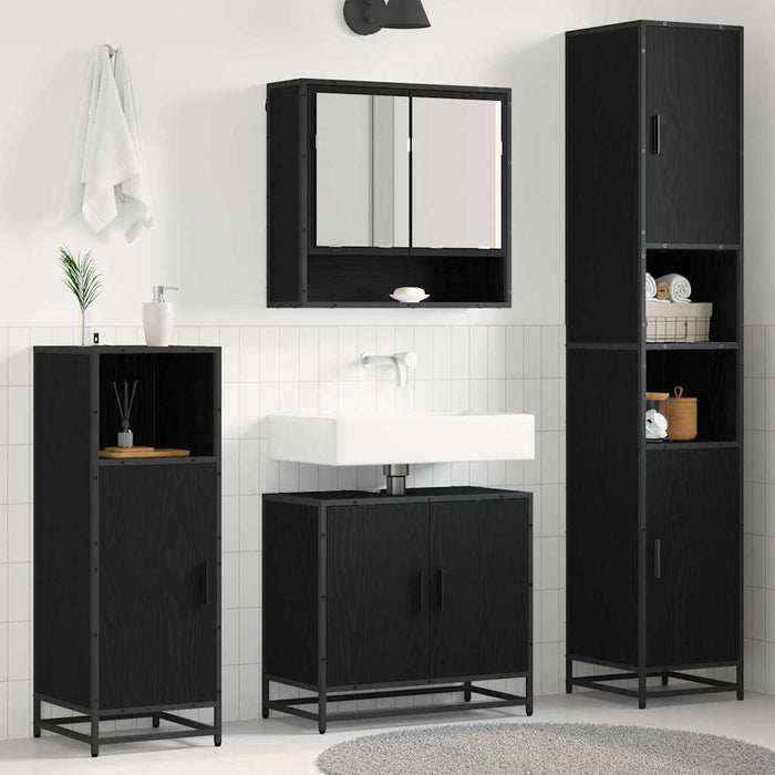 Set di mobili per il bagno 3 pcs Rovere Nero Legno multistrato