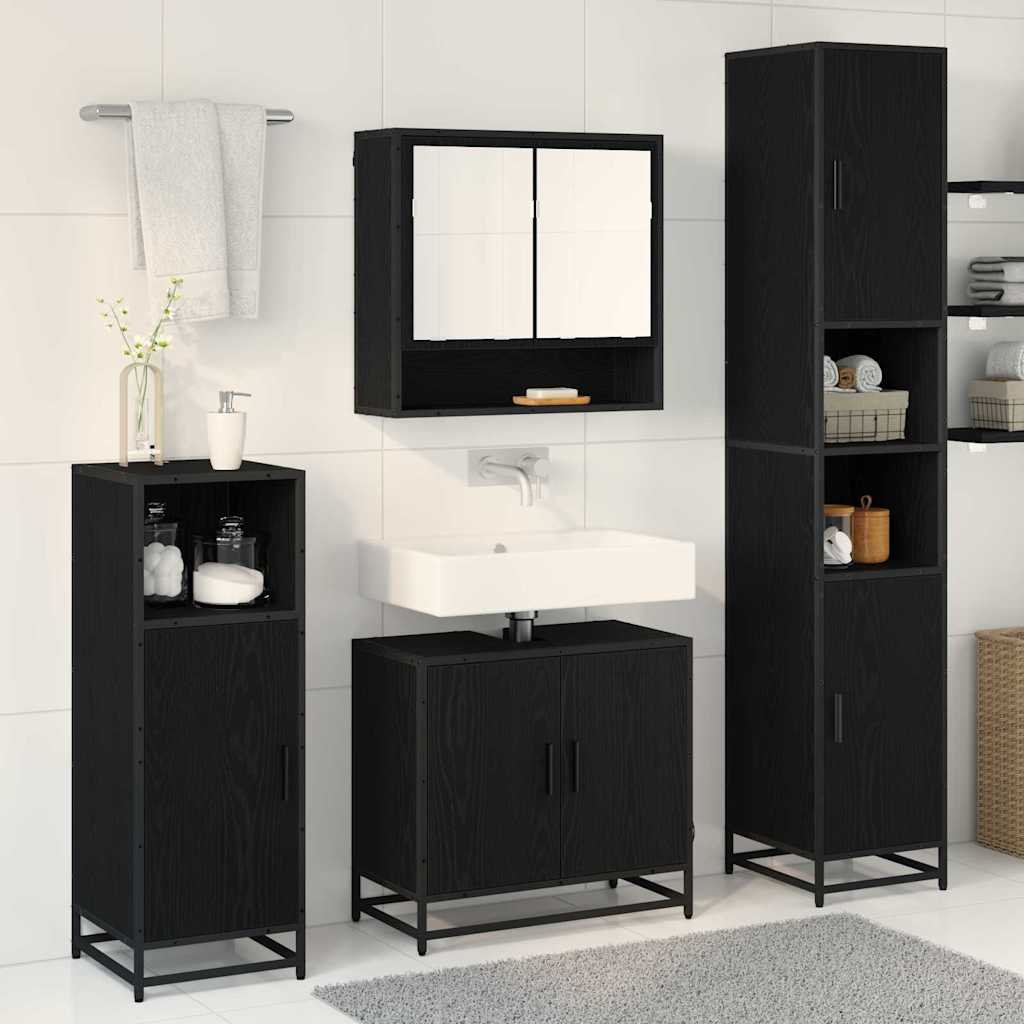 Set di mobili per il bagno 3 pcs Rovere Nero Legno multistrato
