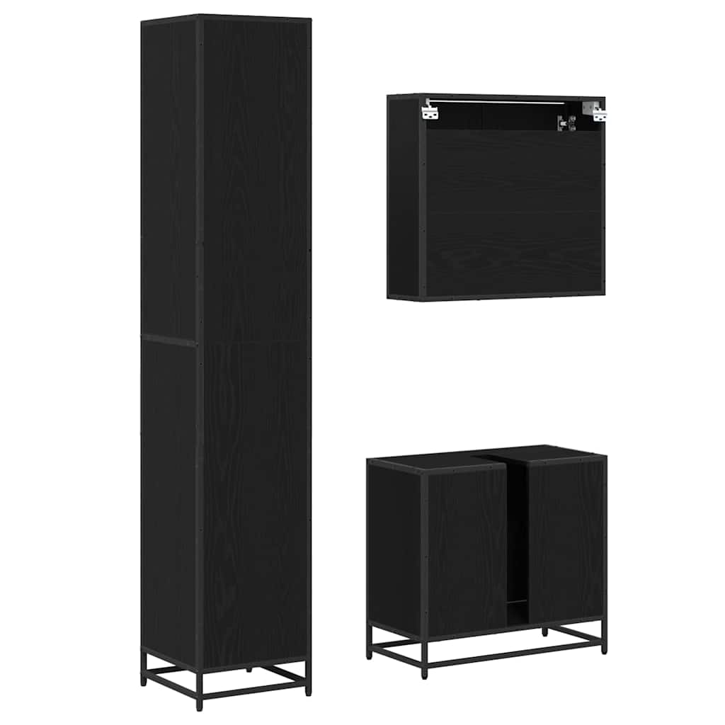 Set di mobili per il bagno 3 pcs Rovere Nero Legno multistrato 3402553