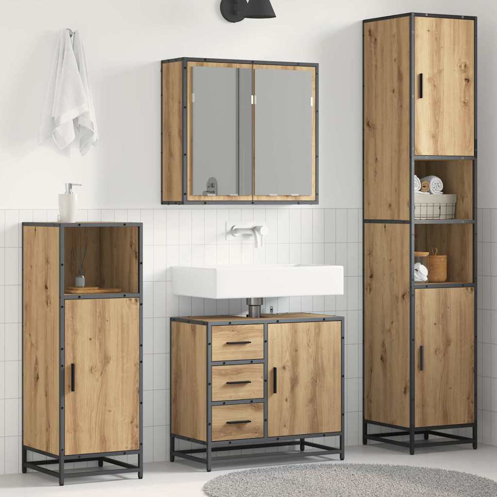 Set di mobili per il bagno con porta 4 pcs rovere artigianale 3402558