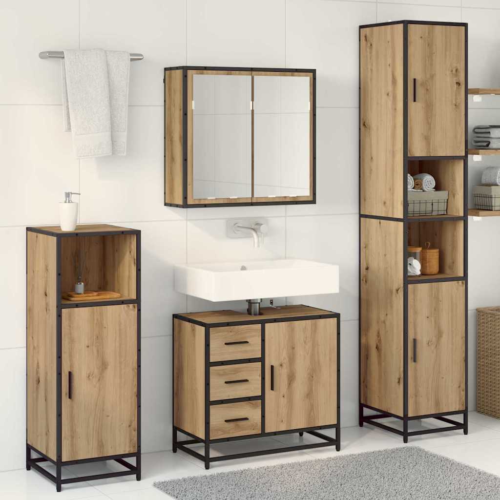 Set di mobili per il bagno con porta 4 pcs rovere artigianale 3402558