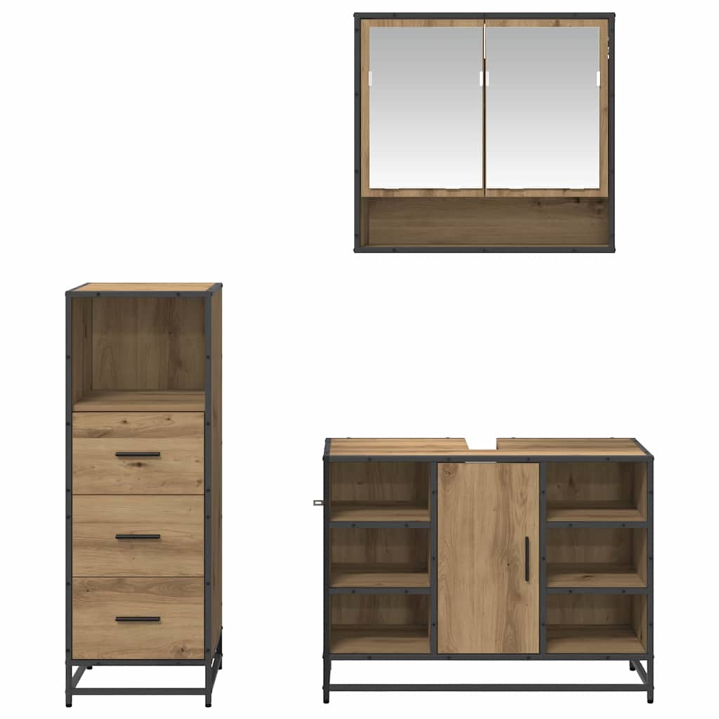 Set di mobili per il bagno con porta 3 pcs rovere artigianale 3402564