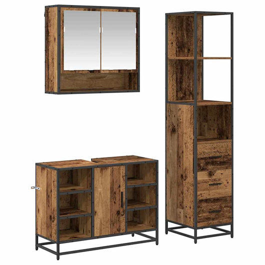 Set di mobili per il bagno con cassetto 3 pcs Legno vecchio 3402569