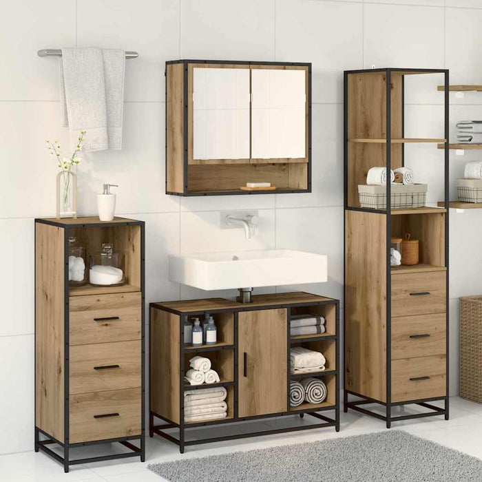 Set di mobili per il bagno con porta 3 pcs rovere artigianale 3402570
