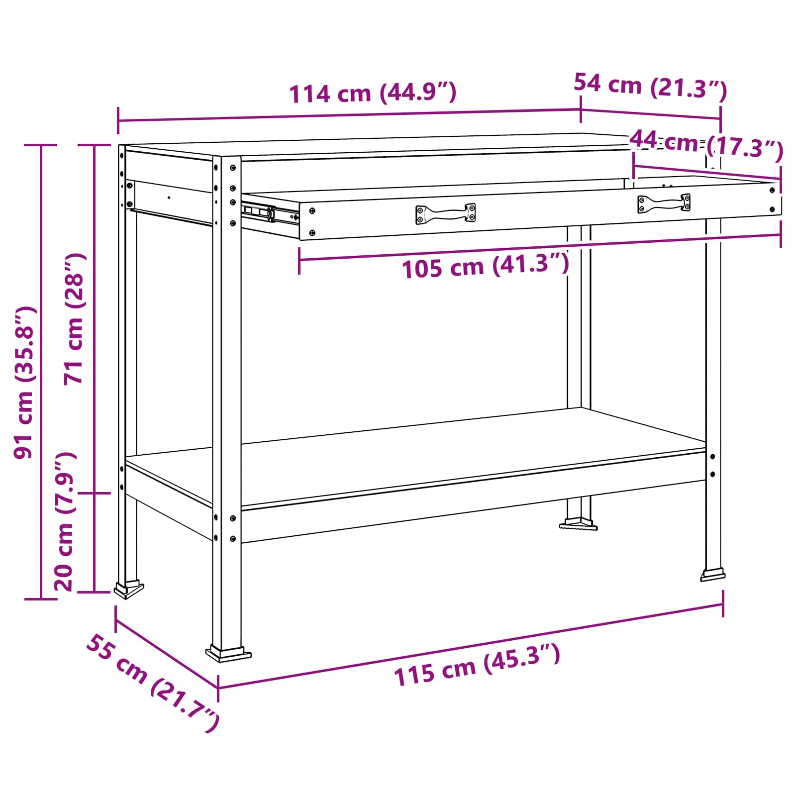 Banchi da lavoro Nero 81 x 41 x 145 cm Legno multistrato 42020126