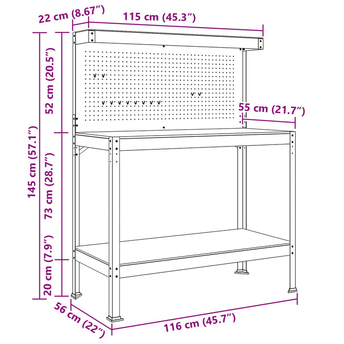 Banchi da lavoro Nero 81 x 41 x 145 cm Legno multistrato 42020127