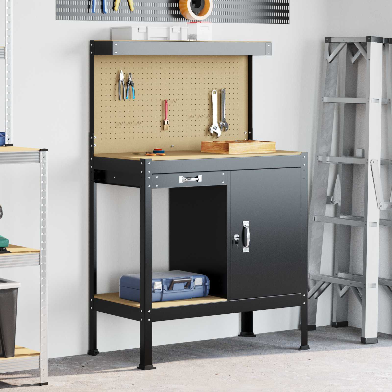 Banchi da lavoro Nero 81 x 41 x 145 cm Legno multistrato 42020133