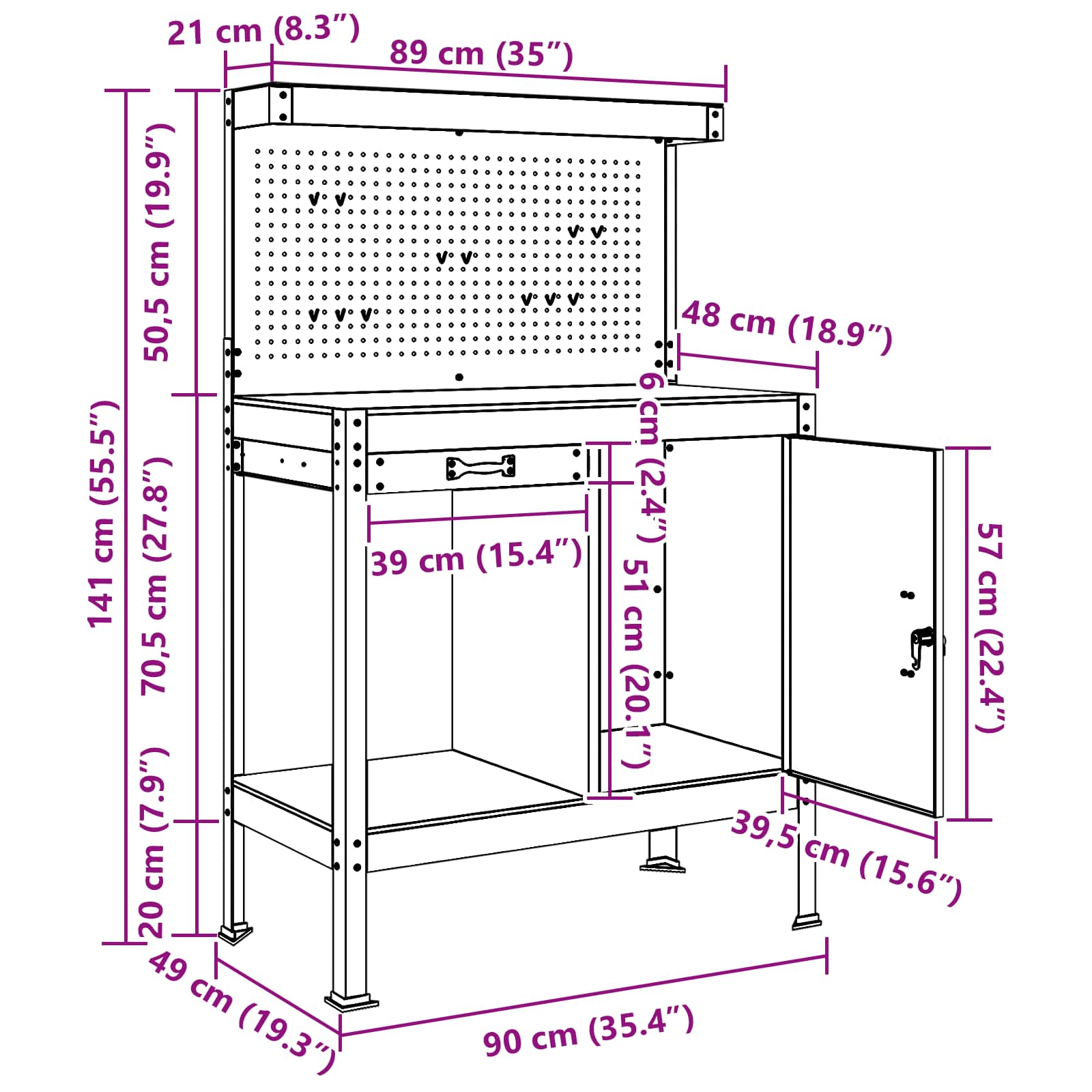 Banchi da lavoro Nero 81 x 41 x 145 cm Legno multistrato 42020133