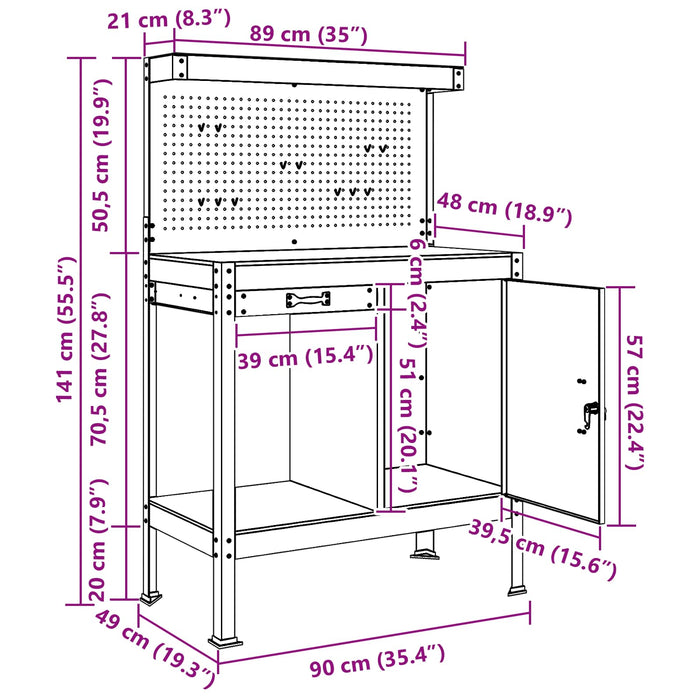 Banchi da lavoro Nero 81 x 41 x 145 cm Legno multistrato 42020133