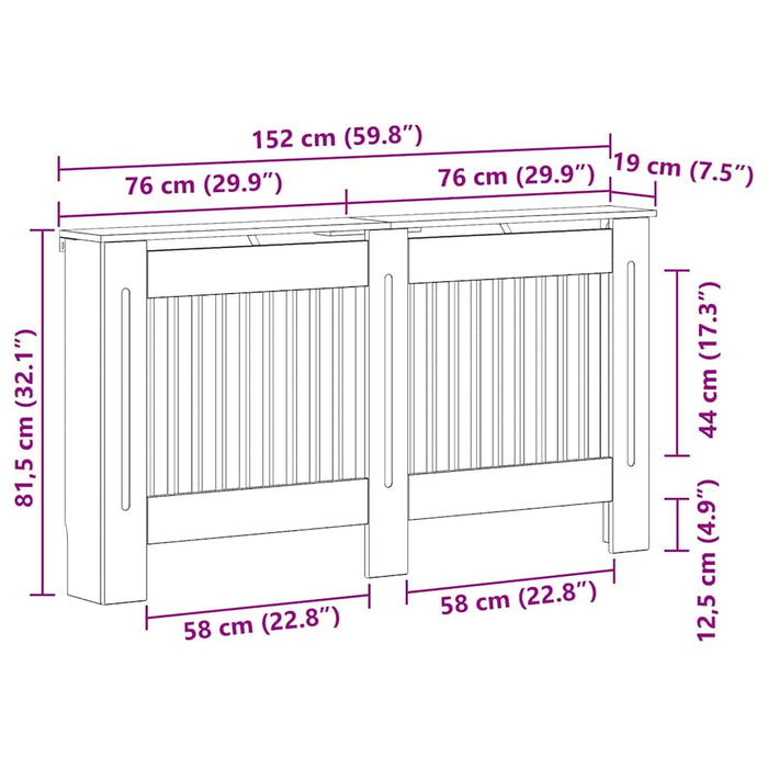 Copertura per radiatori Rovere fumé 152 x 19 x 81,5 cm 884086
