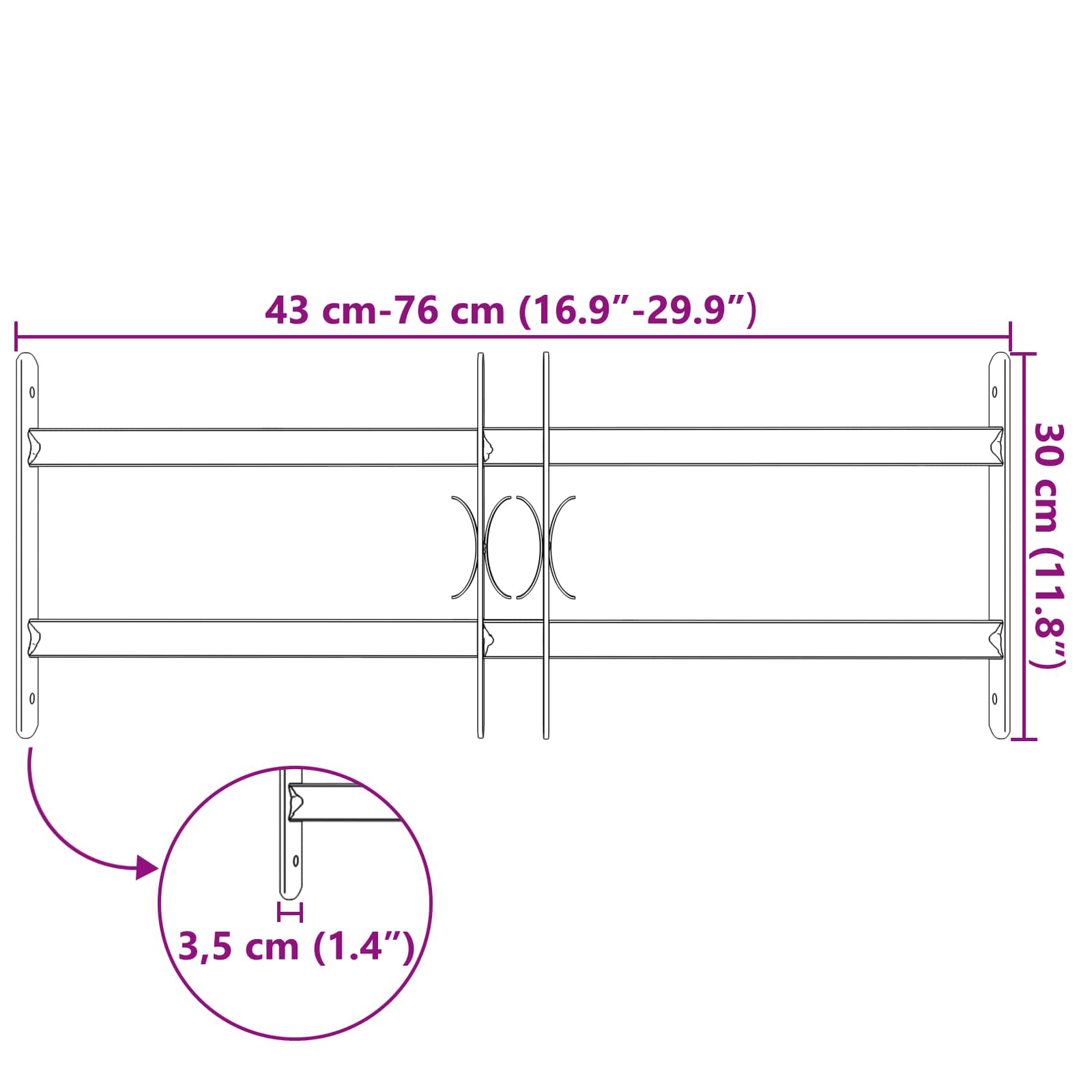 Griglia Finestra Nero 76 x 30 cm Acciaio verniciato a polvere 42020558