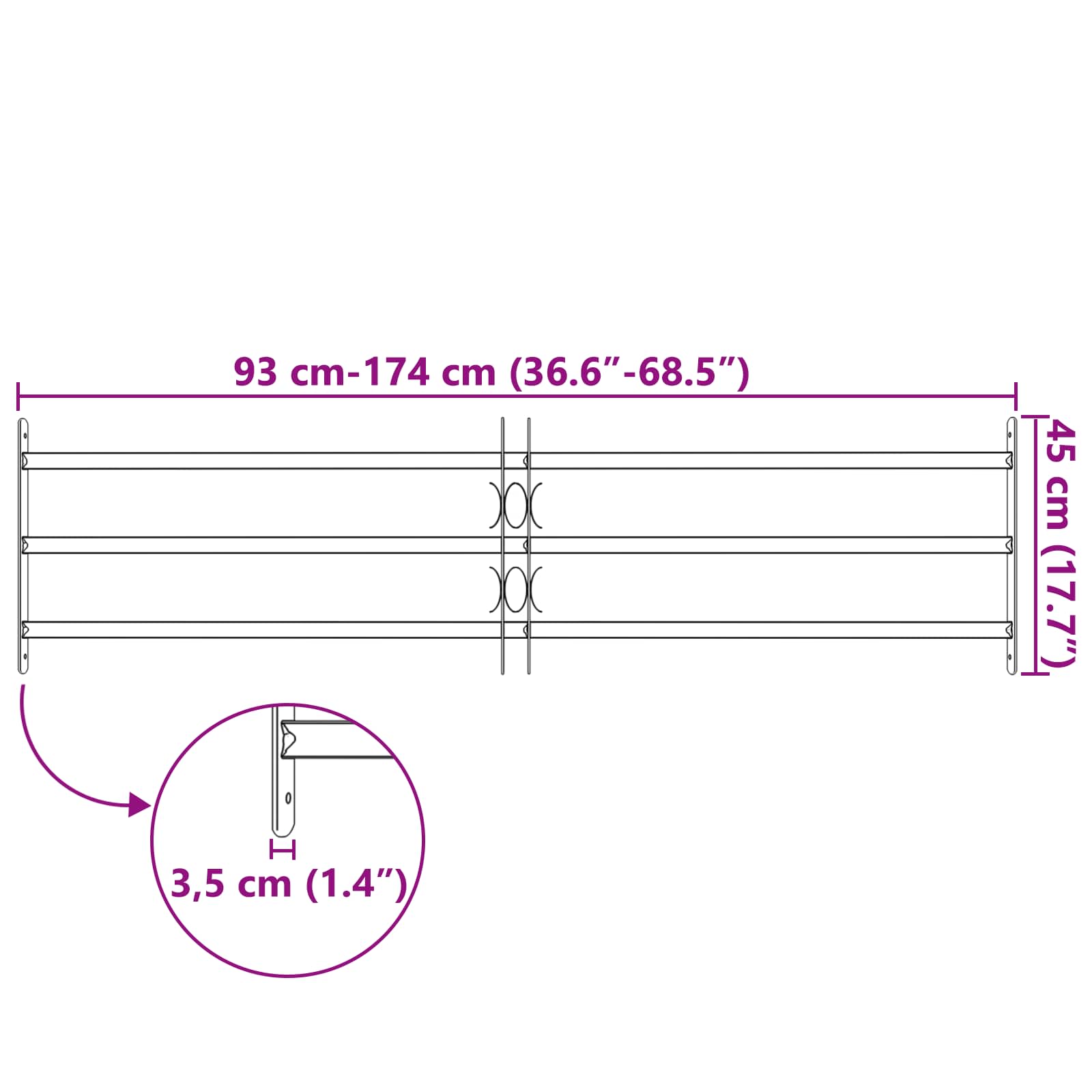 Griglia Finestra Nero 174 x 45 cm Acciaio verniciato a polvere 42020563