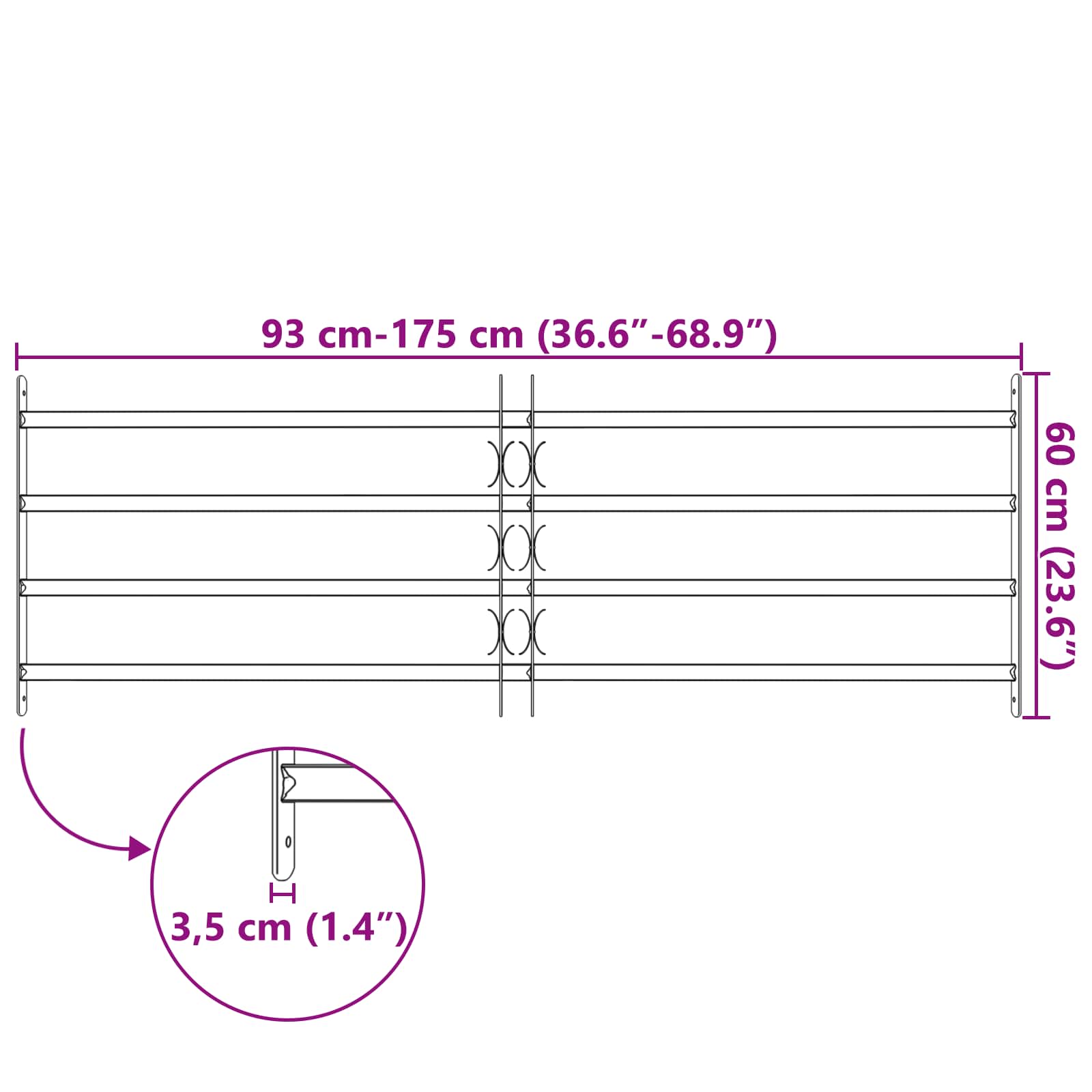 Griglia Finestra Nero 175 x 60 cm Acciaio verniciato a polvere 42020566