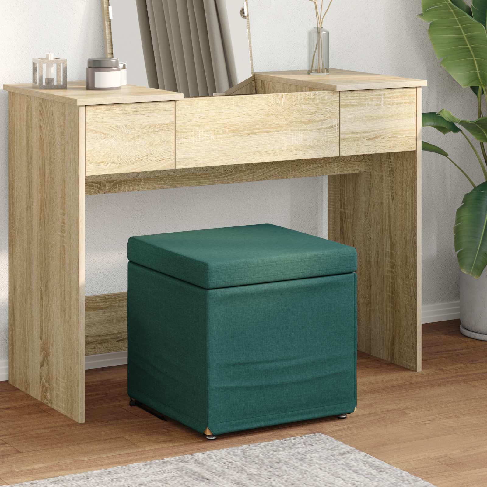 Pouf Verde Scuro 41 x 41 x 40 cm Tessuto e Legno Ingegnerizzato 876746