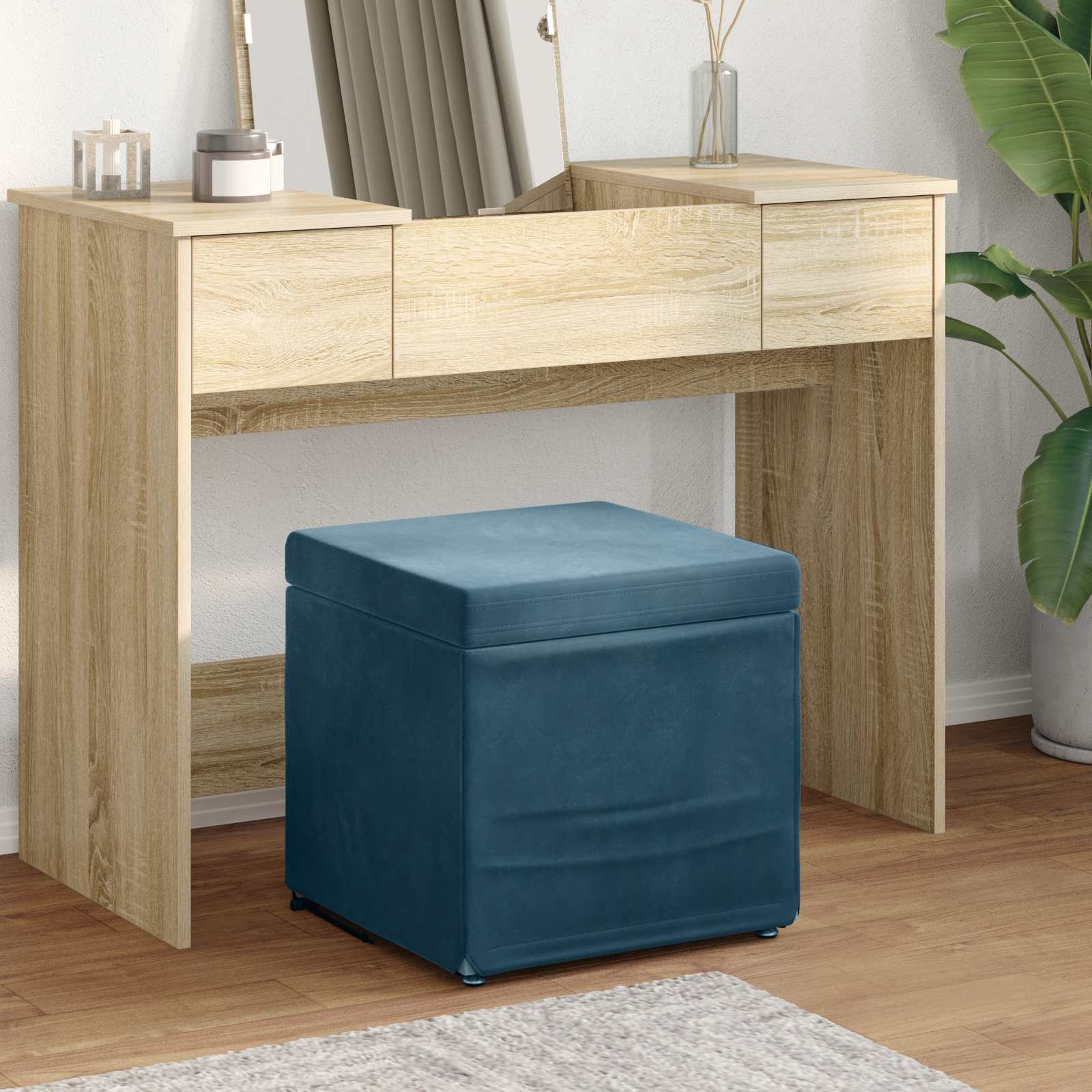 Pouf Blu 41 x 41 x 40 cm Velluto e Legno Ingegnerizzato 876749