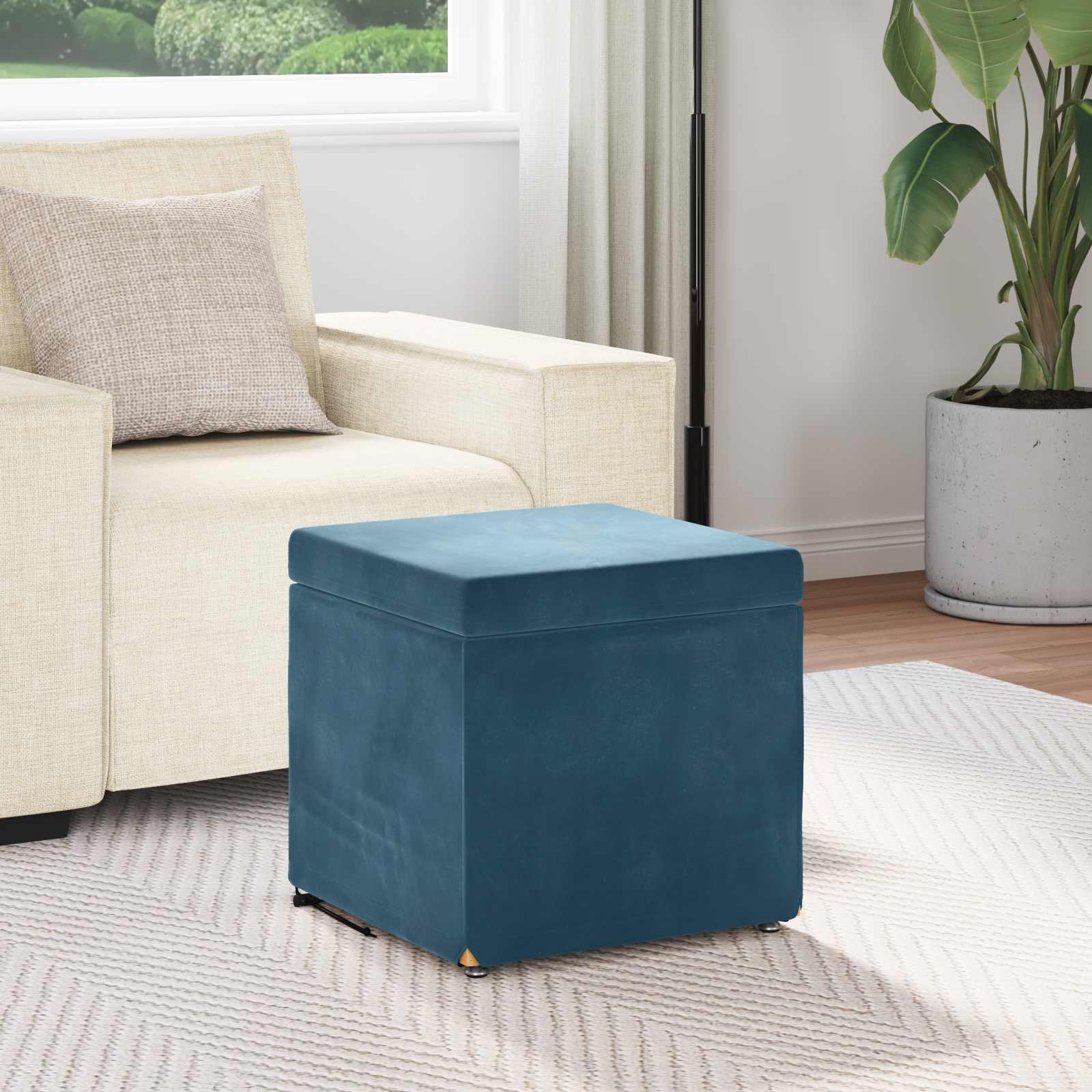 Pouf Blu 41 x 41 x 40 cm Velluto e Legno Ingegnerizzato 876749
