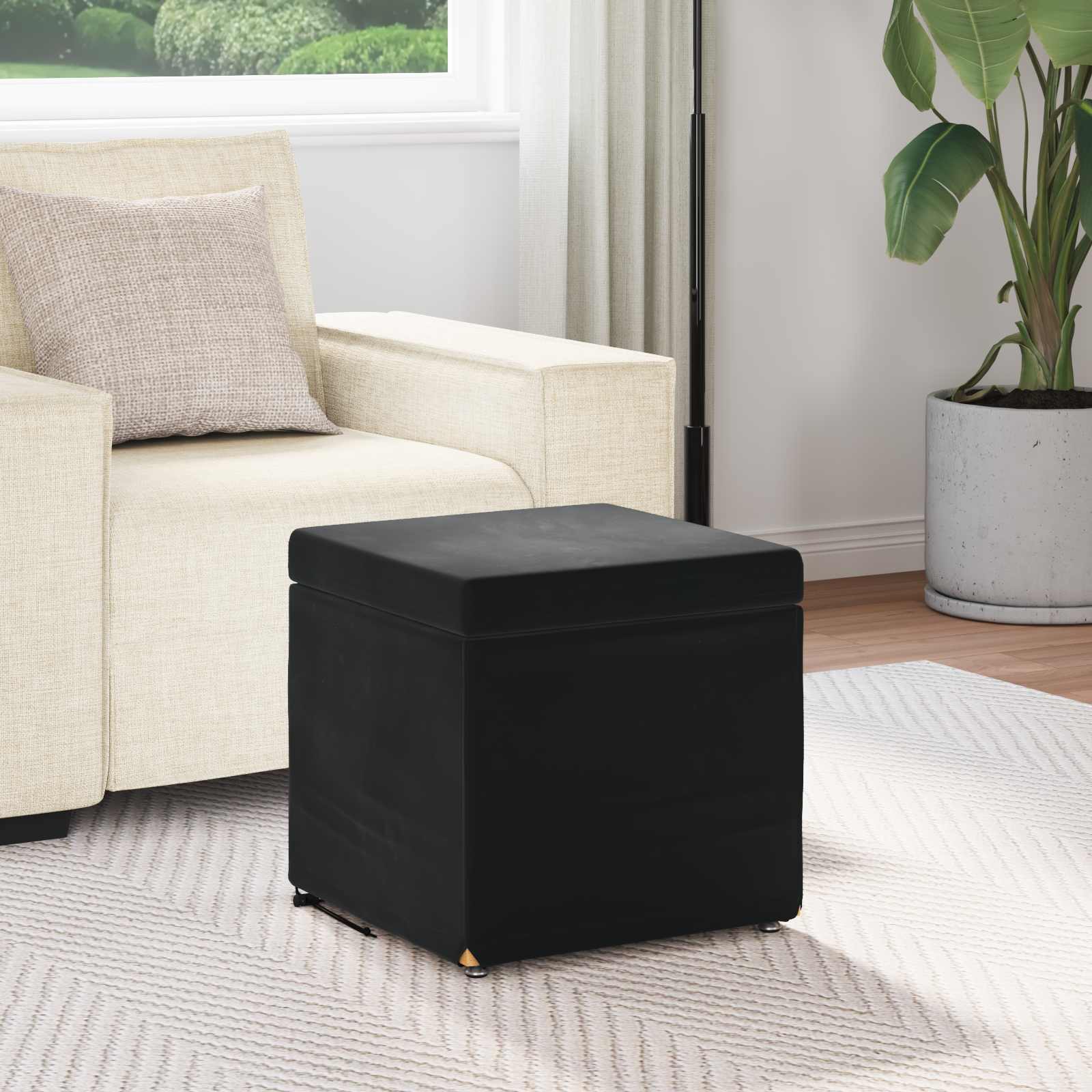 Pouf Nero 41 x 41 x 40 cm Velluto e Legno Ingegnerizzato 876754