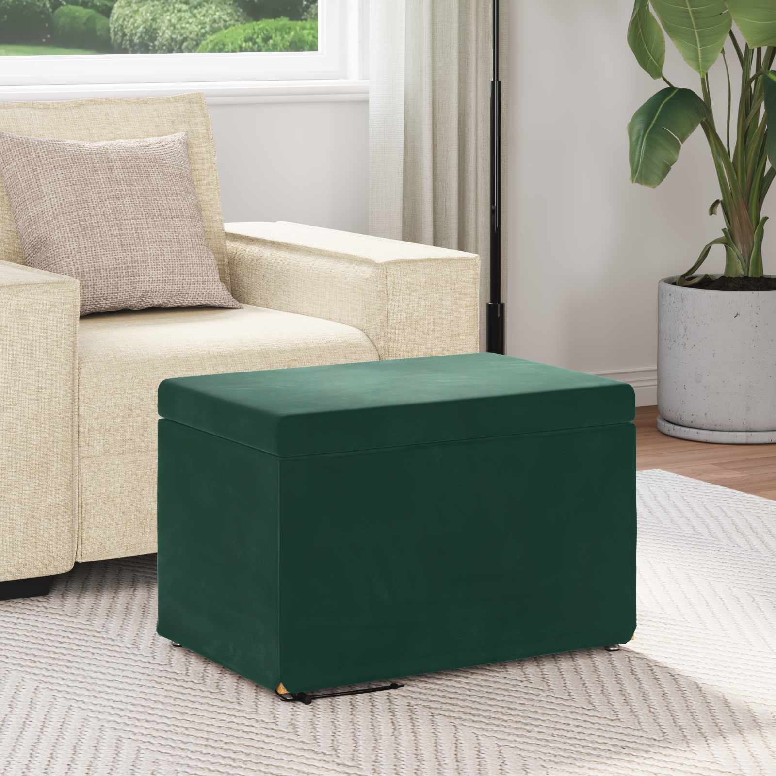 Pouf Verde Scuro 61 x 41 x 40 cm Velluto e Legno Ingegnerizzato 876767