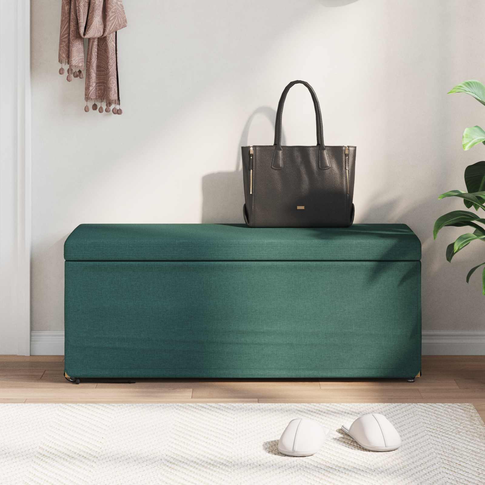 Pouf Verde Scuro Tessuto e Legno Ingegnerizzato 876791