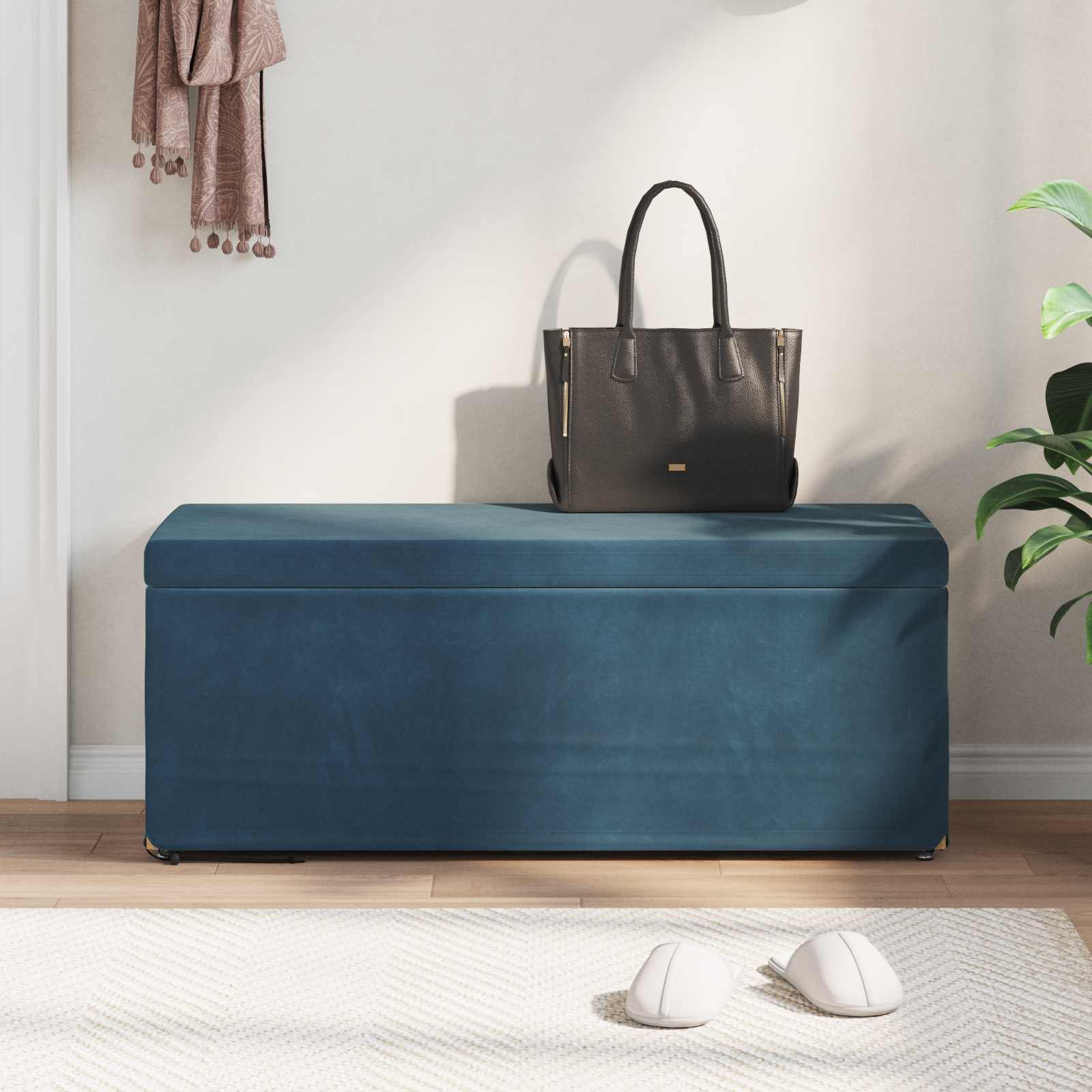Pouf Blu 101 x 41 x 40 cm Velluto e Legno Ingegnerizzato 876794