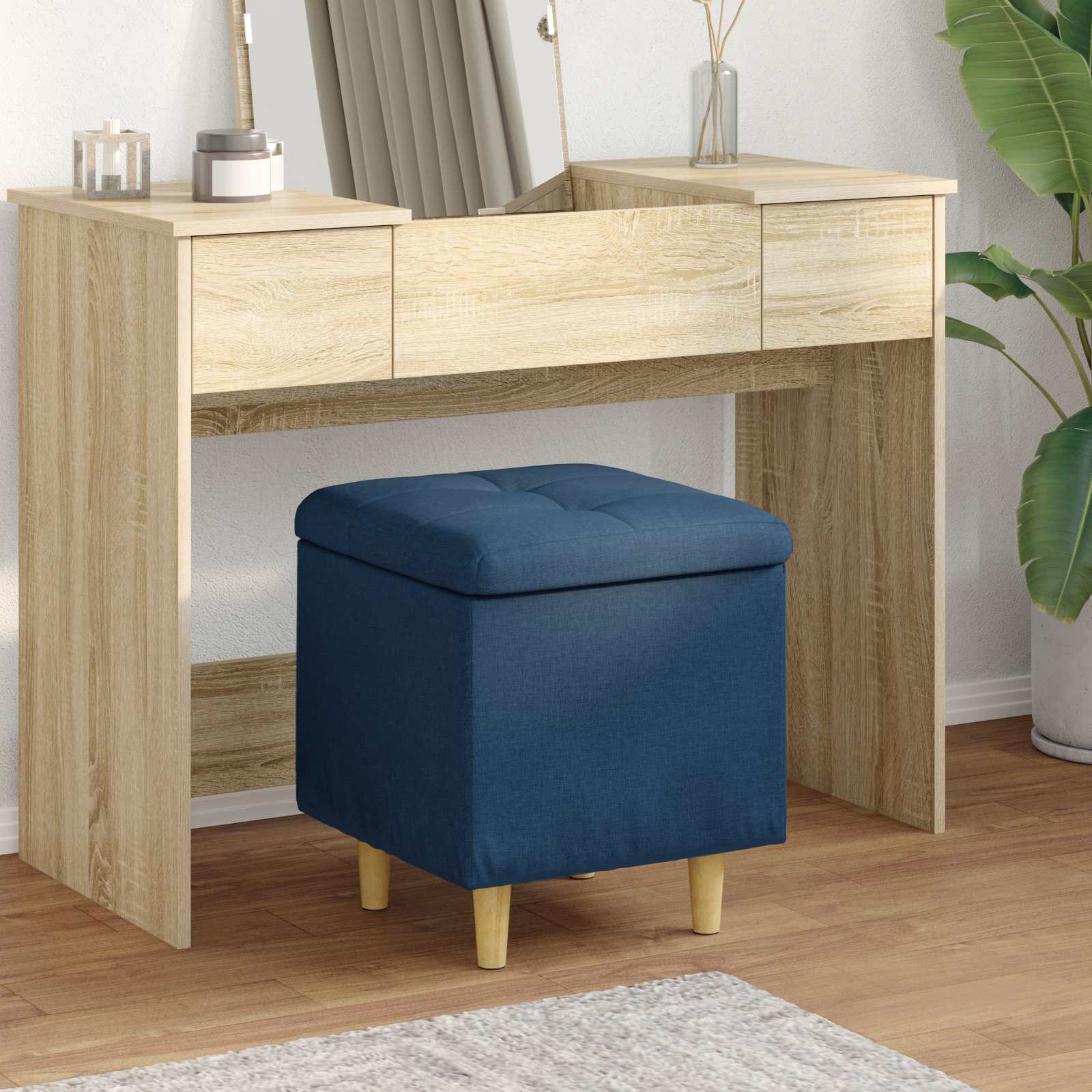 Pouf contenitore con cuscino Blu 40 x 40 x 45 cm Tessuto 876808