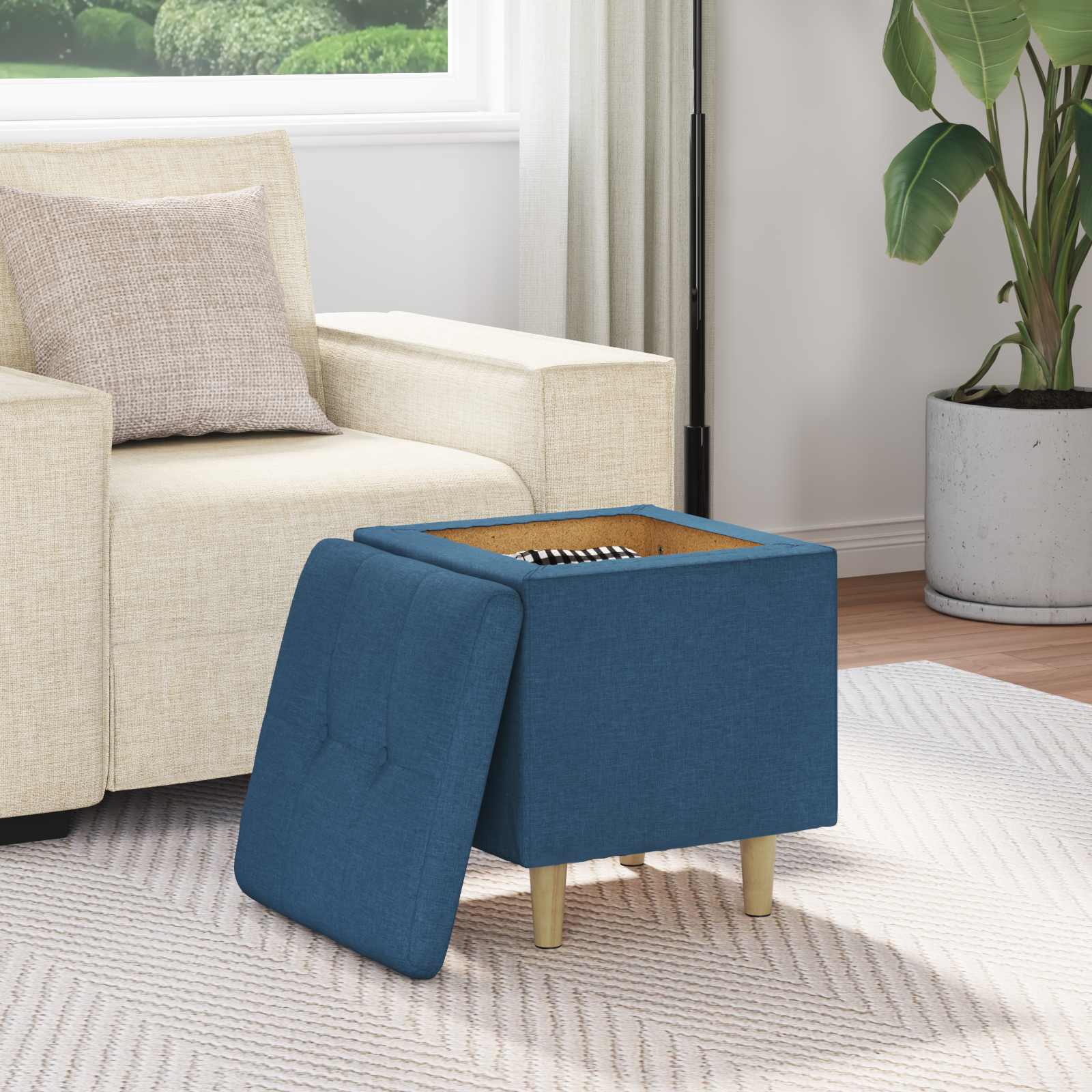 Pouf contenitore con cuscino Blu 40 x 40 x 45 cm Tessuto 876808