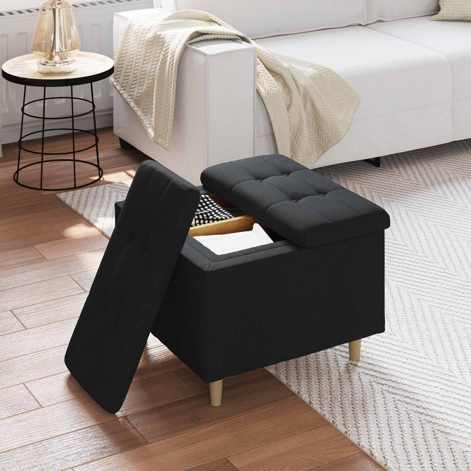 Sgabello Button con cuscino Nero 60 x 60 x 45 cm Tessuto 876820