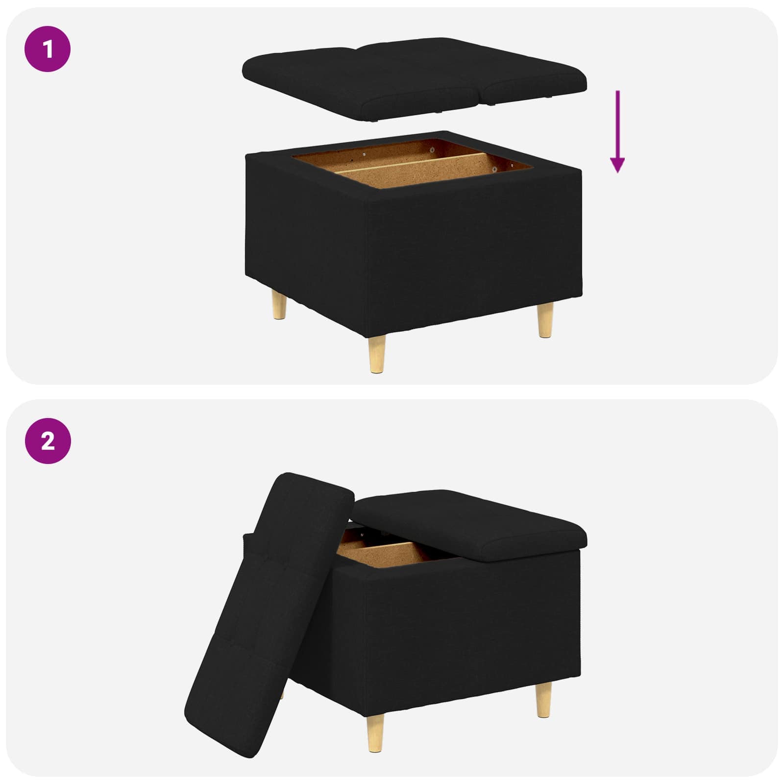 Sgabello Button con cuscino Nero 60 x 60 x 45 cm Tessuto 876820