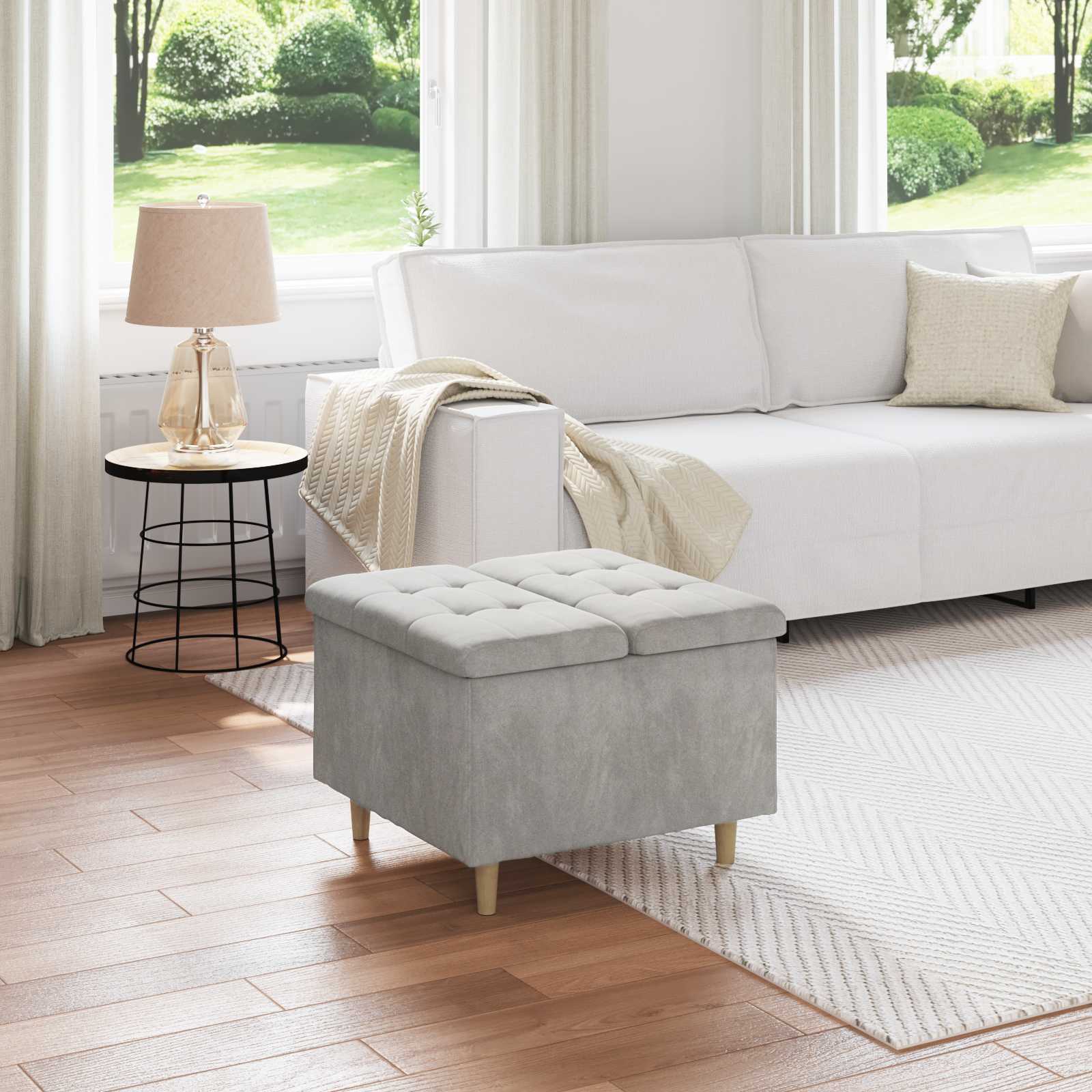 Sgabello Button Grigio chiaro 60 x 60 x 45 cm Velluto 876825