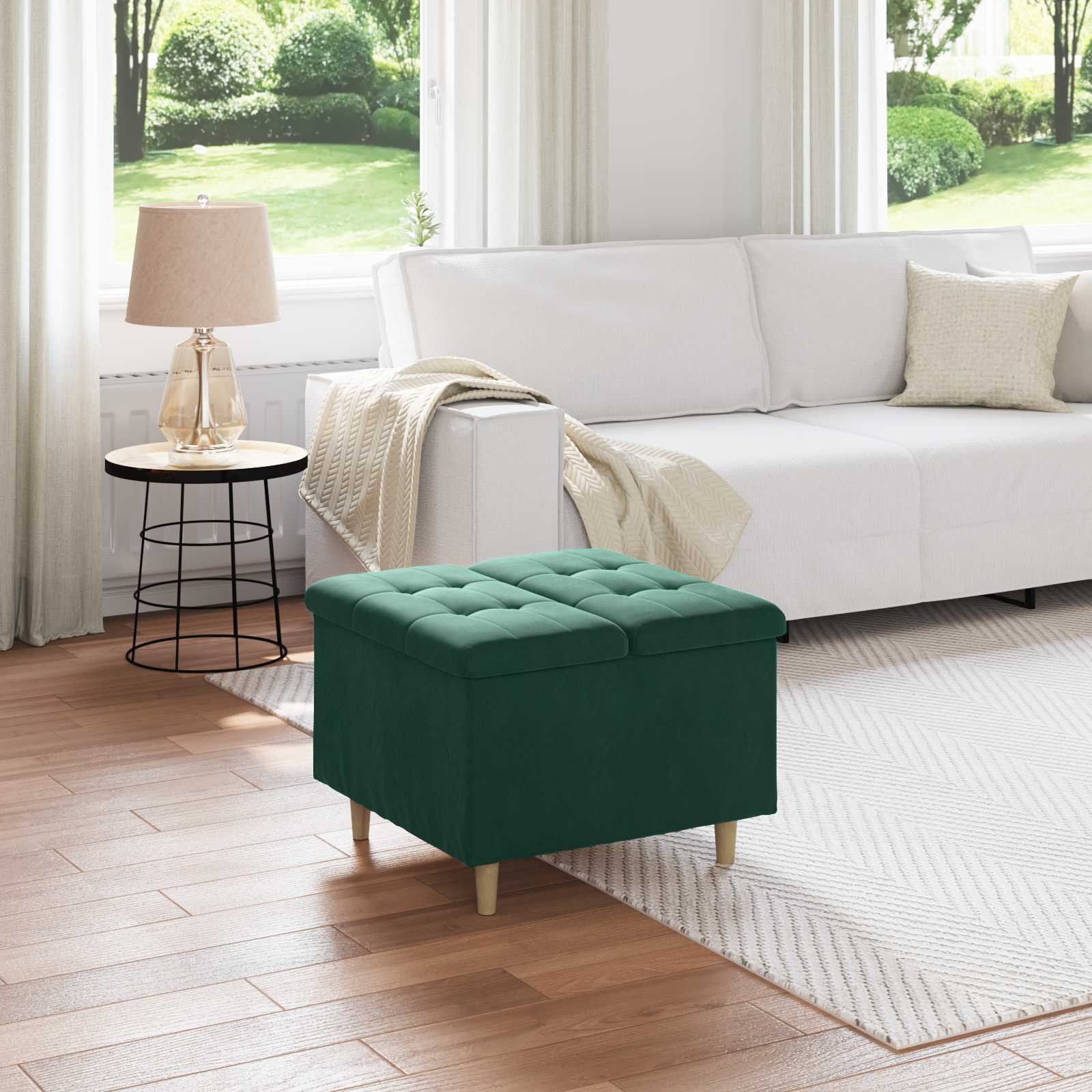 Sgabello Button con cuscino Verde Scuro 60 x 60 x 45 cm Velluto 876827