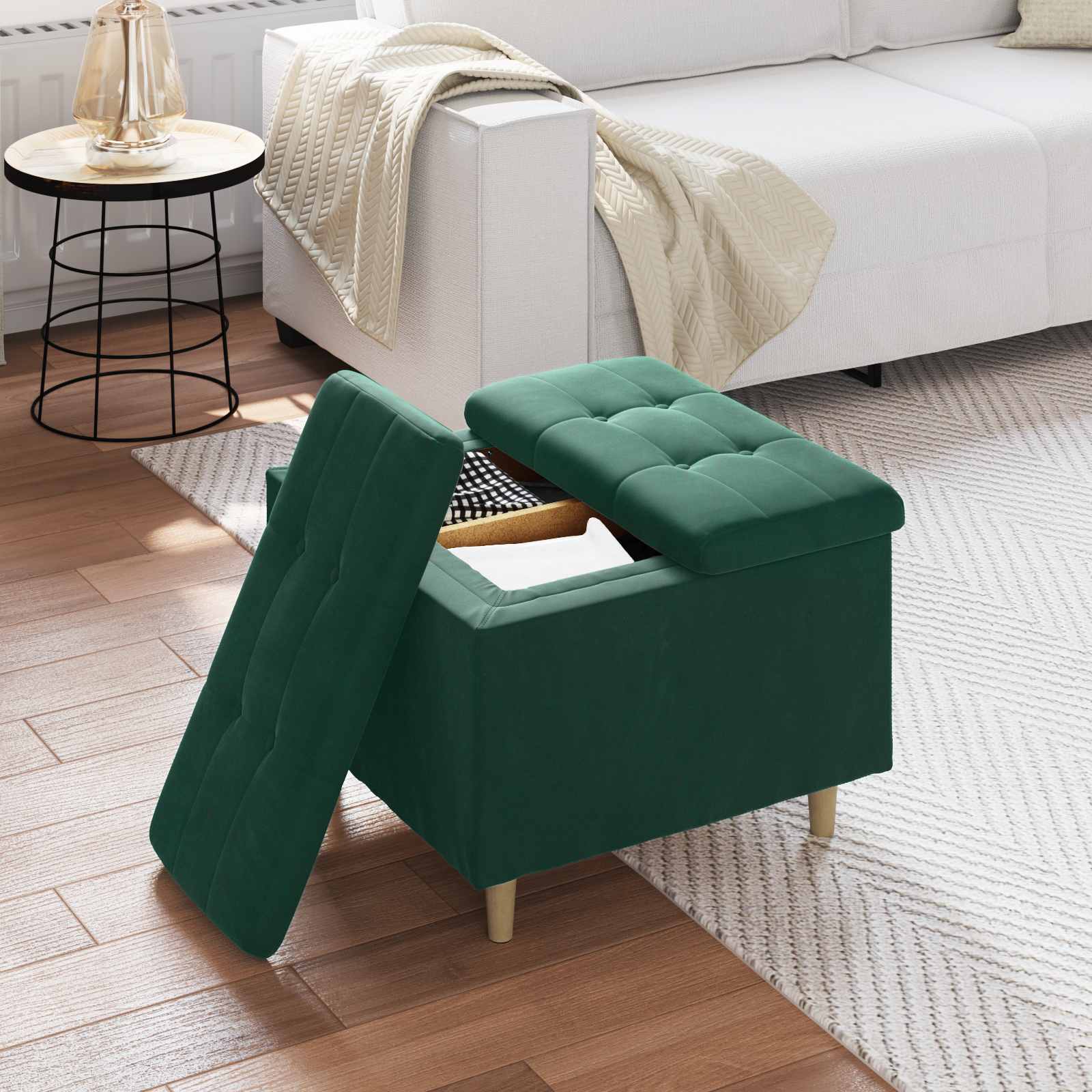 Sgabello Button con cuscino Verde Scuro 60 x 60 x 45 cm Velluto 876827