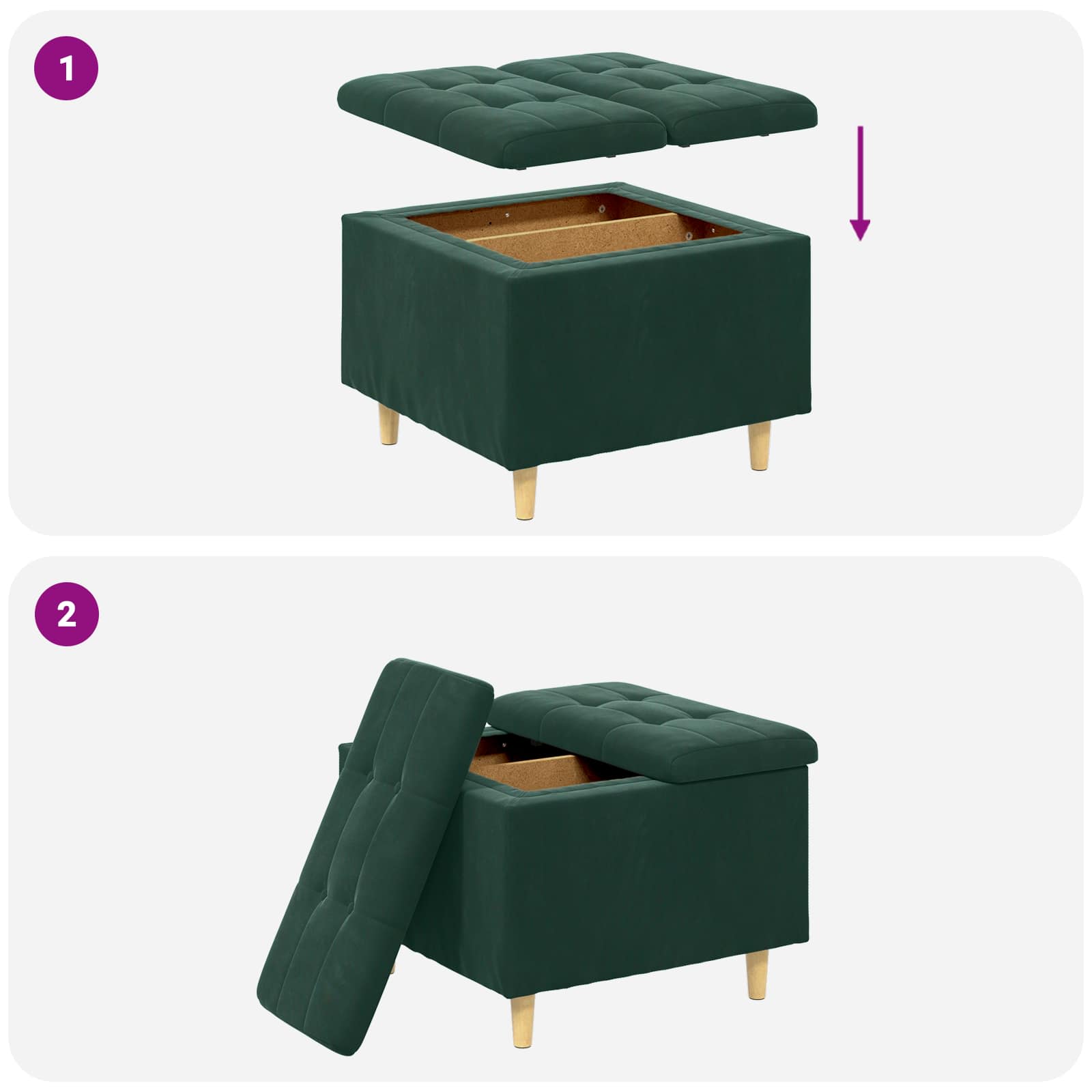 Sgabello Button con cuscino Verde Scuro 60 x 60 x 45 cm Velluto 876827
