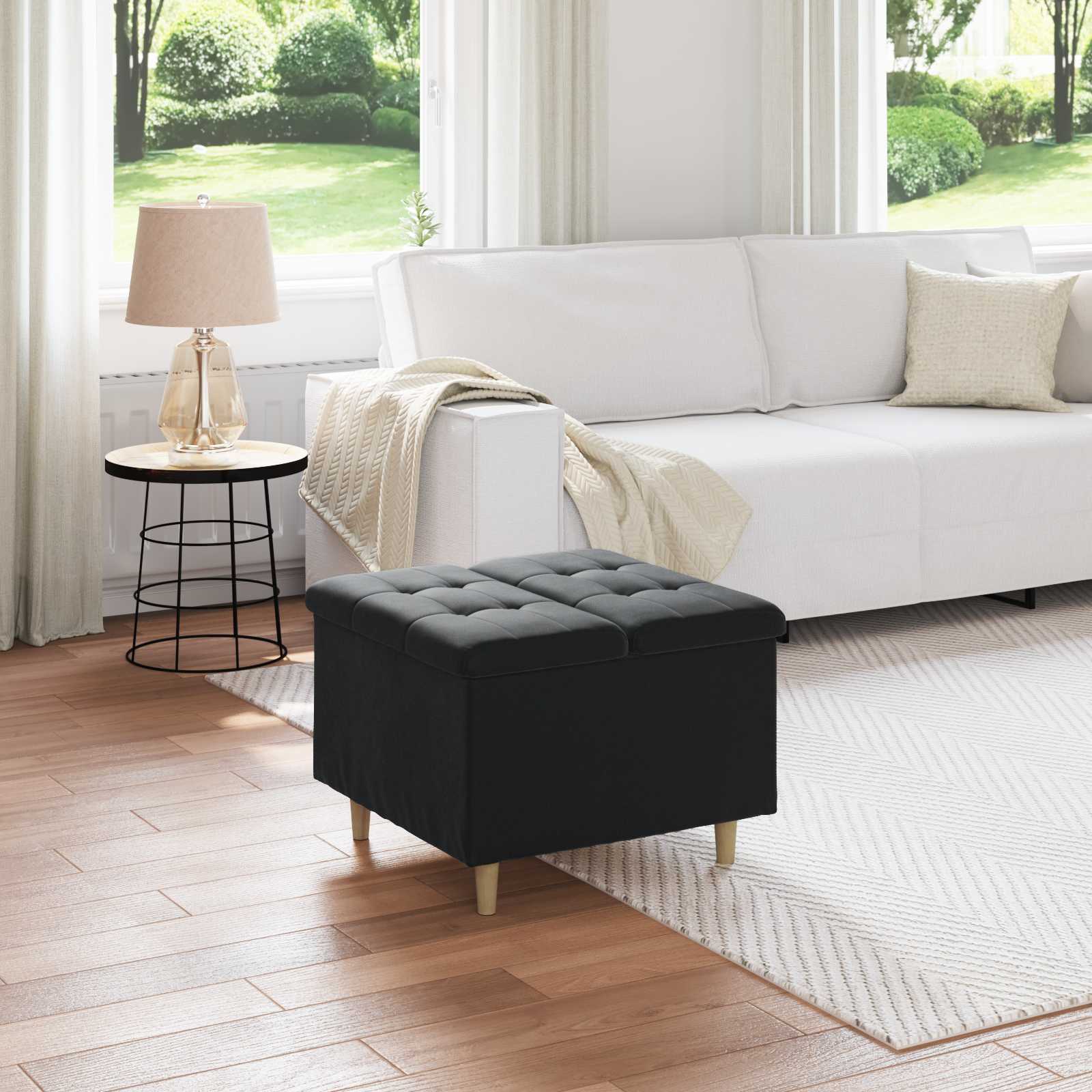Sgabello Button con cuscino Nero 60 x 60 x 45 cm Velluto 876829