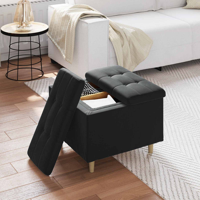 Sgabello Button con cuscino Nero 60 x 60 x 45 cm Velluto 876829