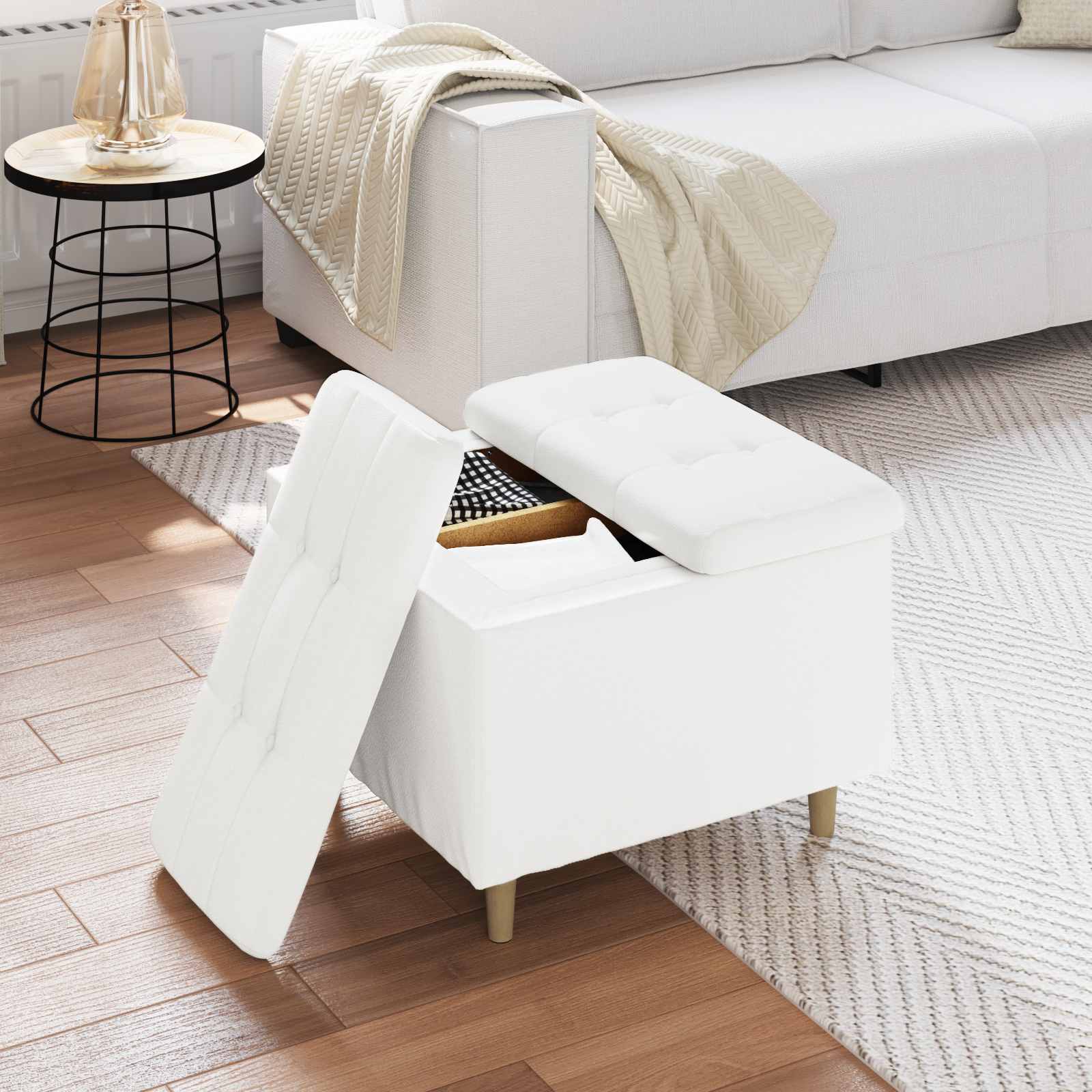Sgabello Button Bianco 60 x 60 x 45 cm Pelle sintetica 876832
