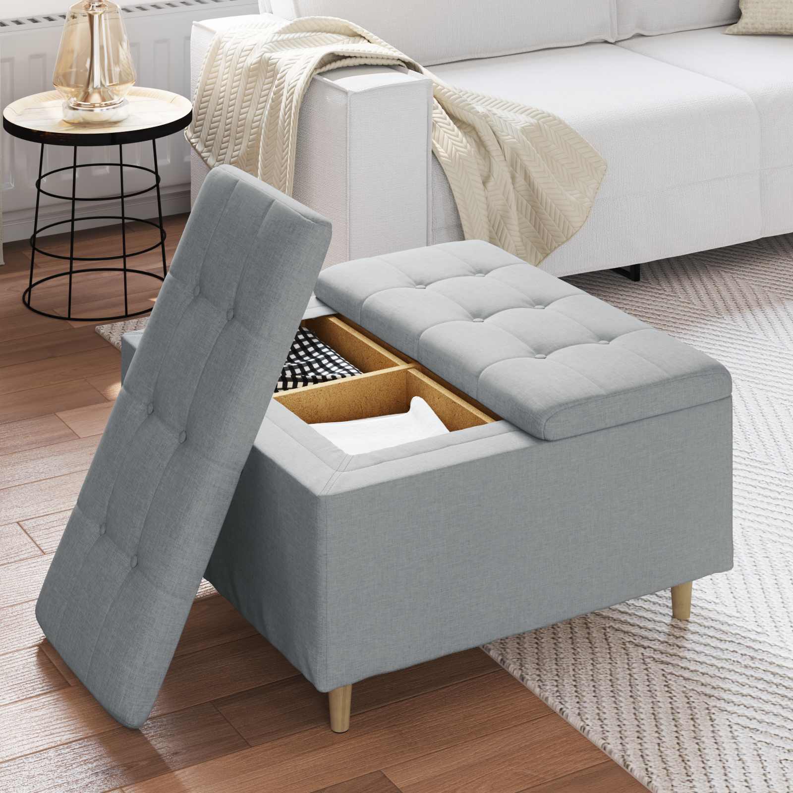 Sgabello Button Grigio chiaro 80 x 80 x 45 cm Tessuto 876833