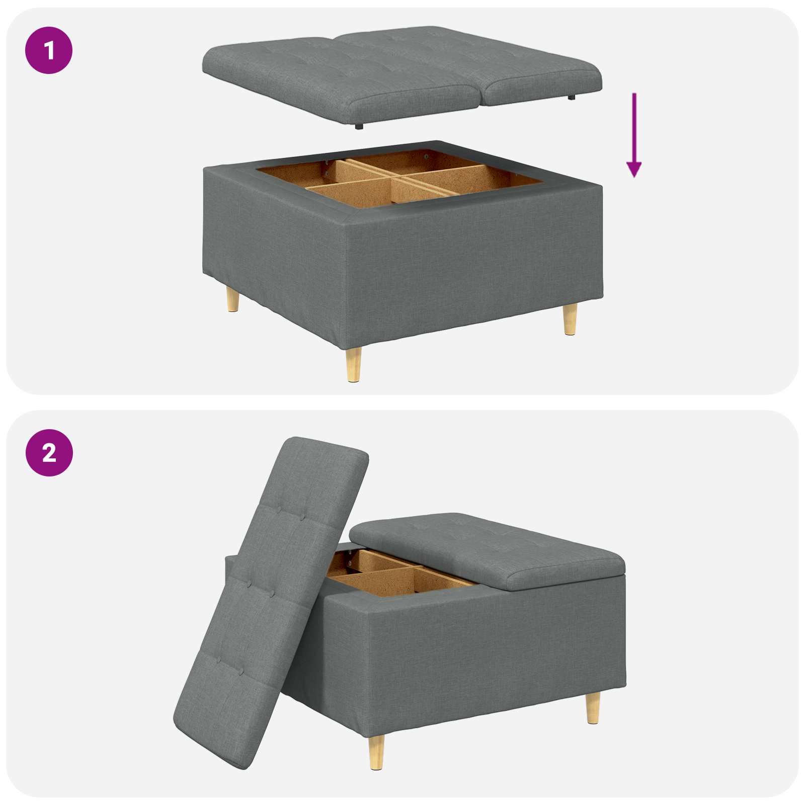 Sgabello Button Grigio scuro 80 x 80 x 45 cm Tessuto 876834