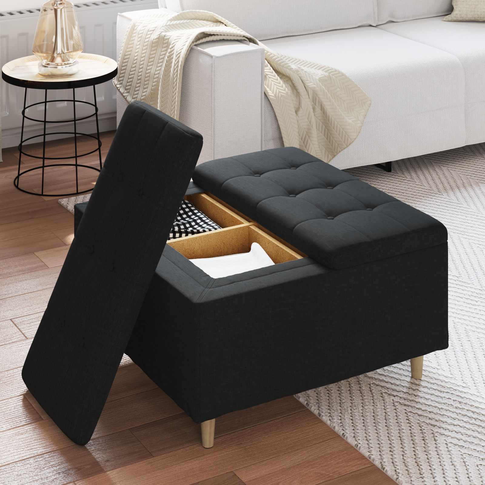 Sgabello Button con cuscino Nero 80 x 80 x 45 cm Tessuto 876835