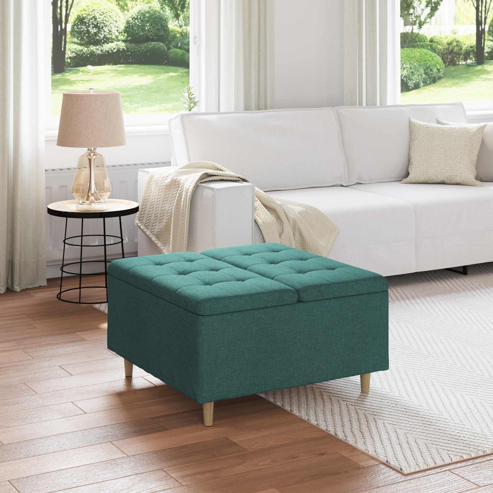 Sgabello Button con cuscino Verde Scuro 80 x 80 x 45 cm Tessuto 876836