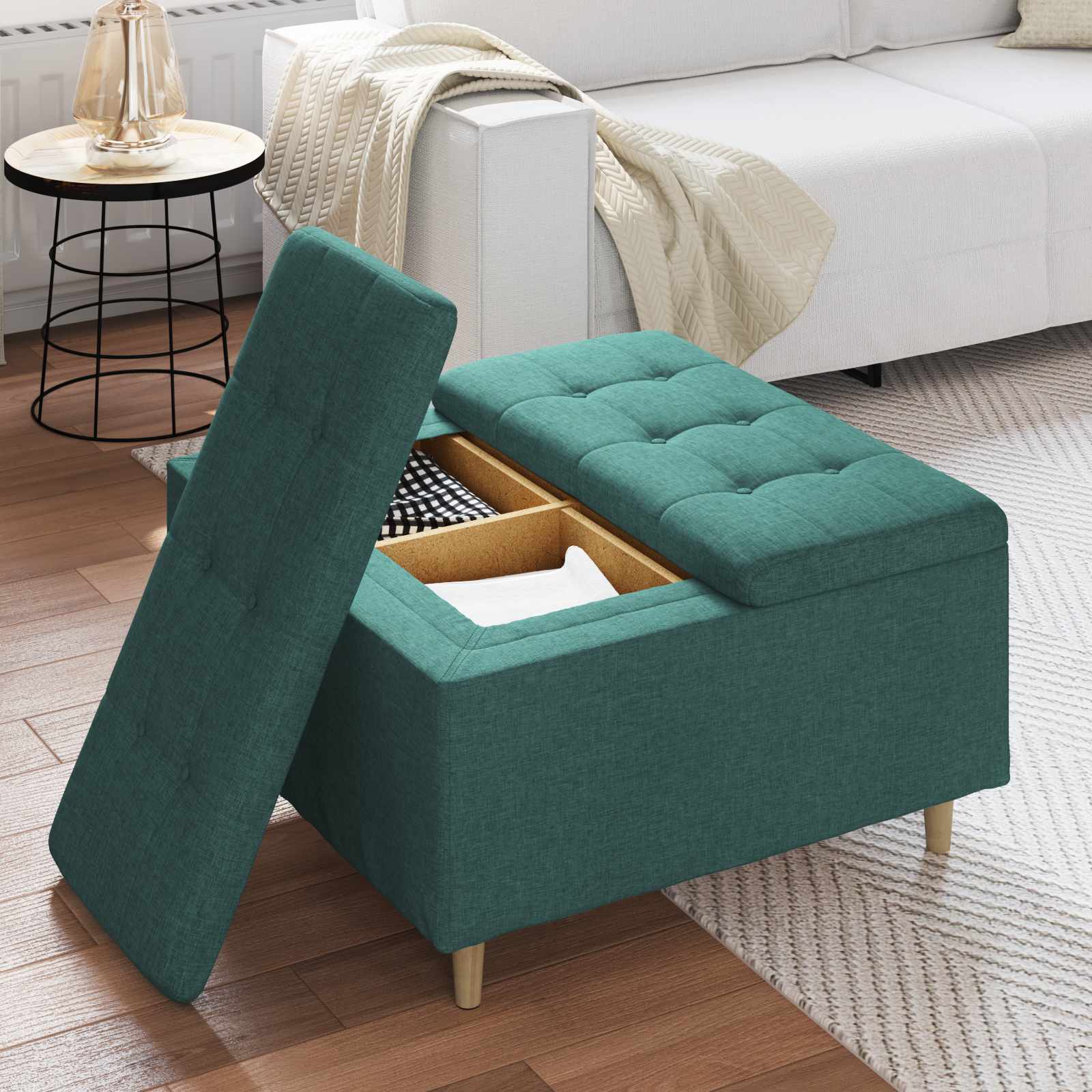 Sgabello Button con cuscino Verde Scuro 80 x 80 x 45 cm Tessuto 876836