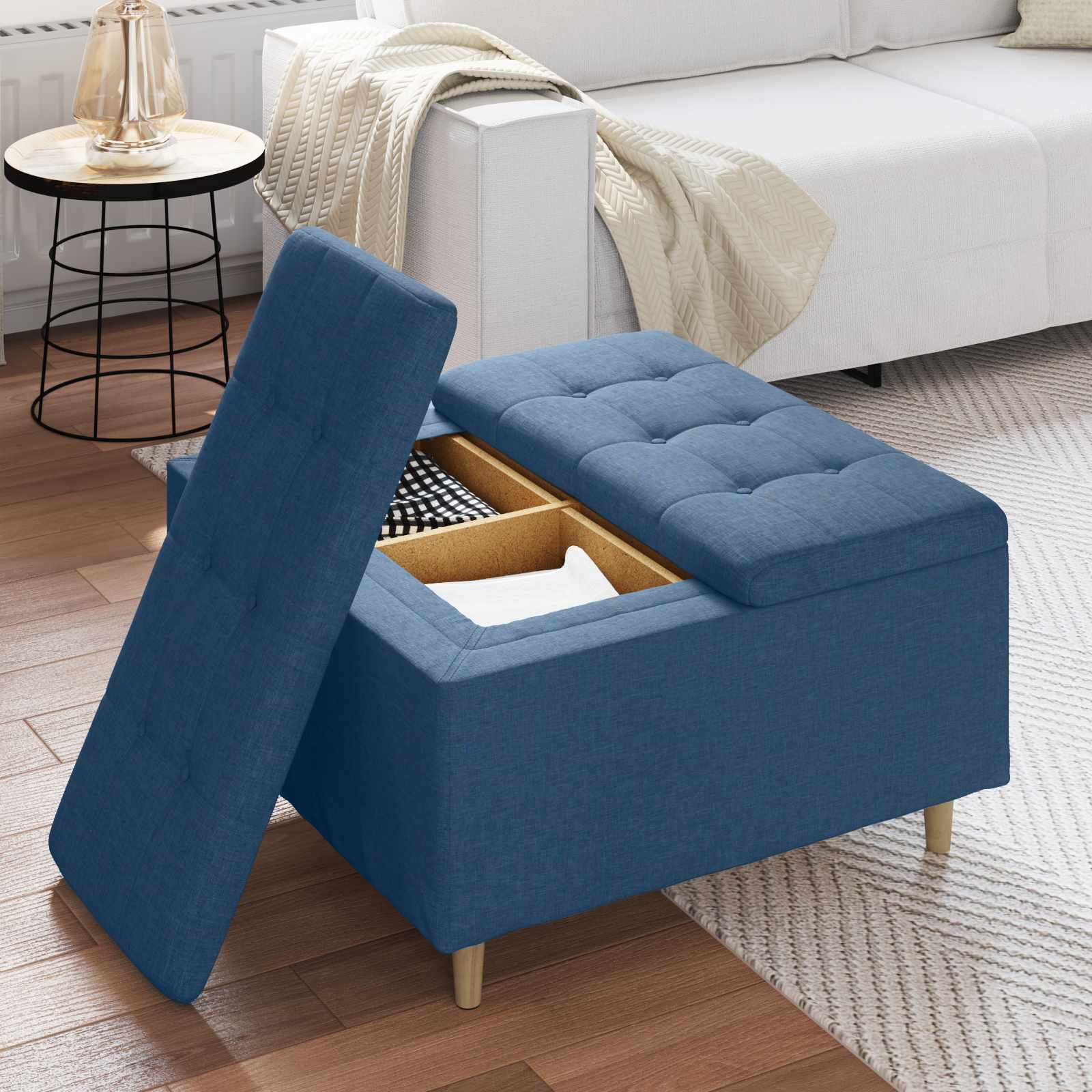 Sgabello Button con cuscino Blu 80 x 80 x 45 cm Tessuto 876838
