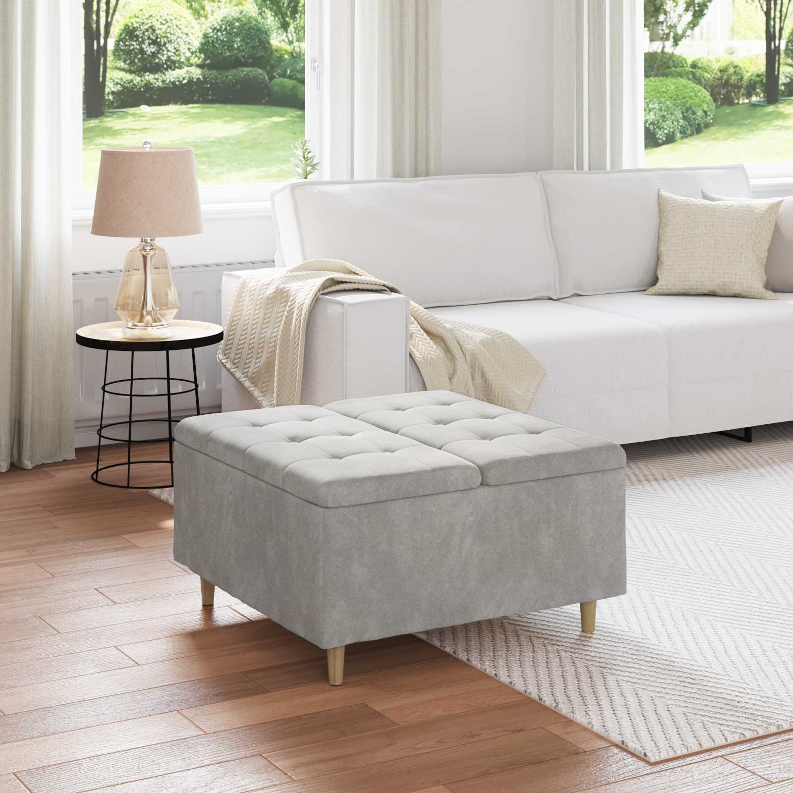 Sgabello Button Grigio chiaro 80 x 80 x 45 cm Velluto 876840