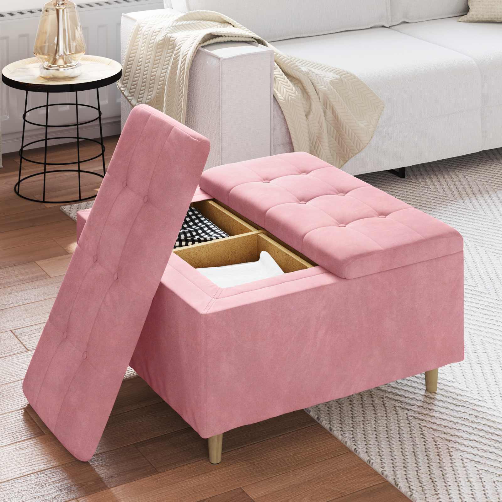 Sgabello Button con cuscino Rosa 80 x 80 x 45 cm Velluto 876843