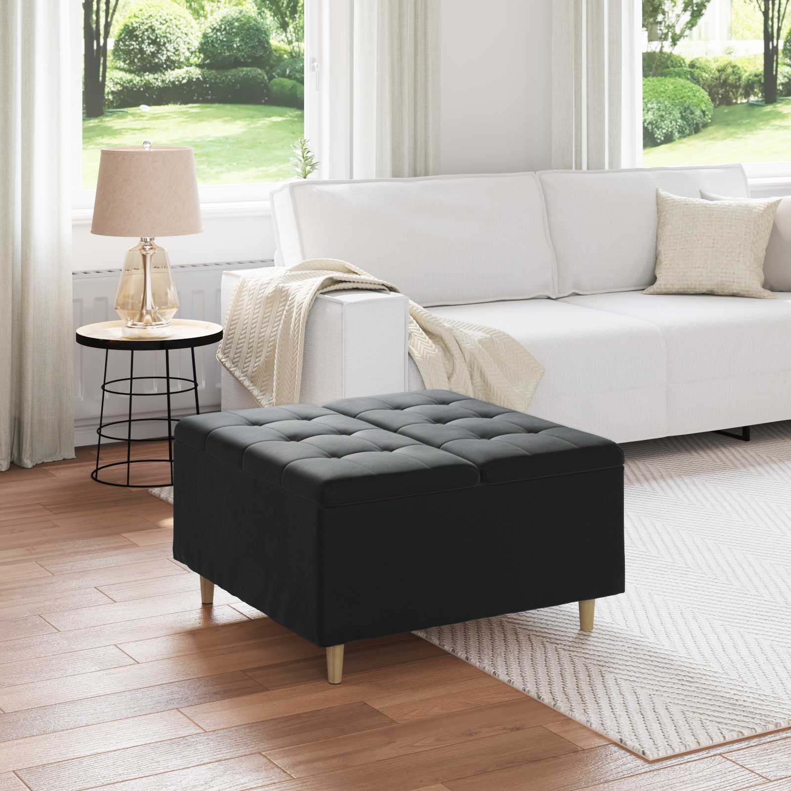 Sgabello Button con cuscino Nero 80 x 80 x 45 cm Velluto 876844