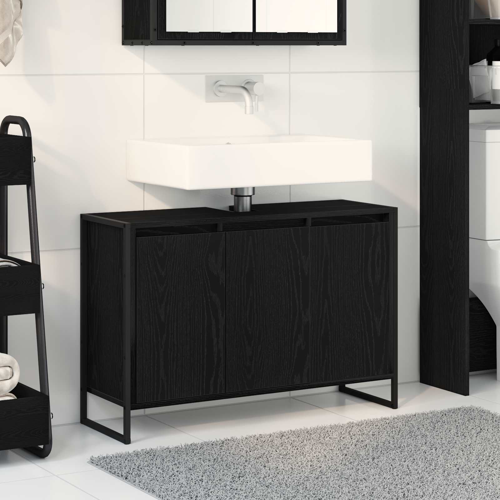 Mobile da Bagno Rovere Nero 90 x 30 x 60 cm Legno multistrato 886480